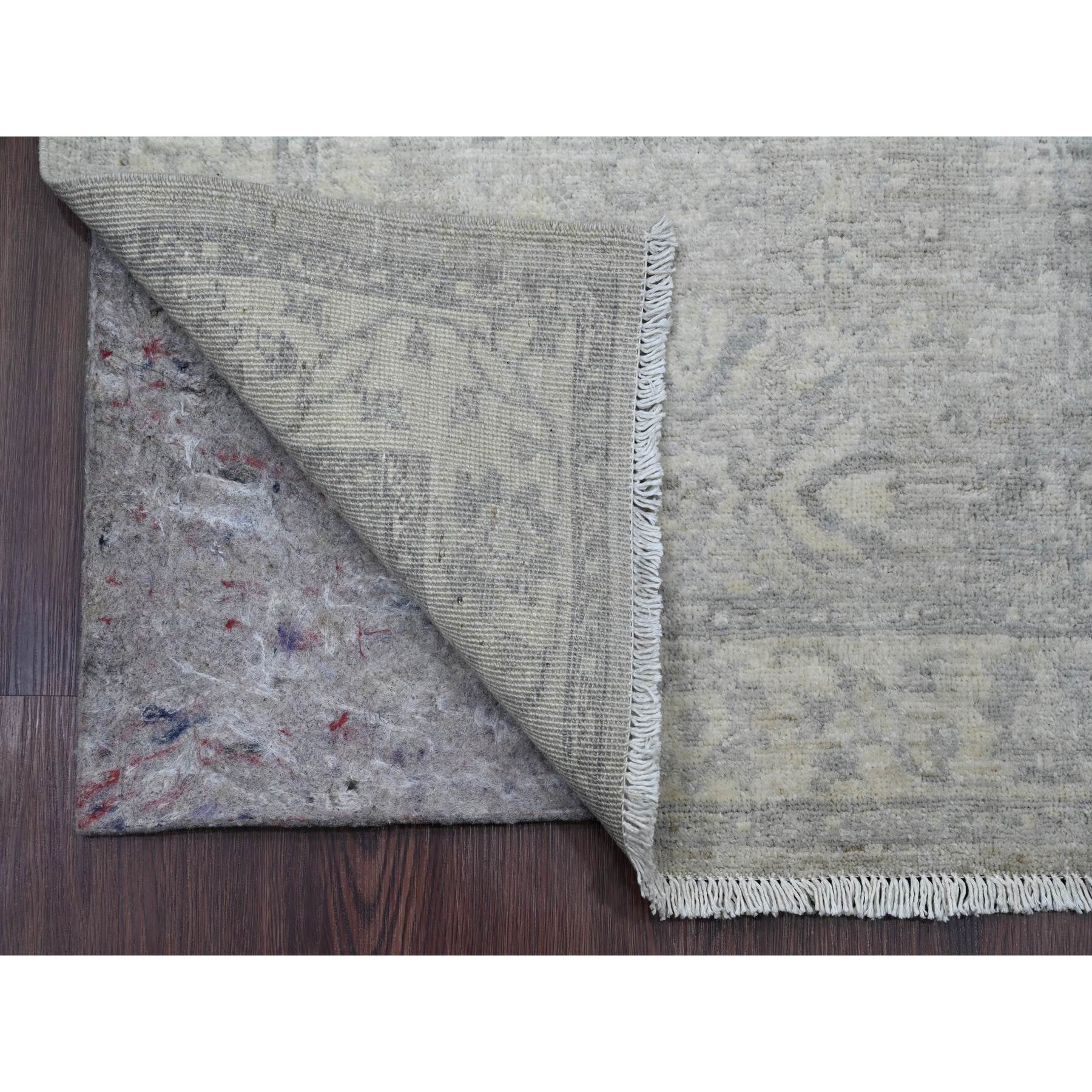 2'7"x23'8" Misty Gray, Washed Out Peshawar with Heriz Design, Densely Woven, High Mountain Wool, Hand Knotted, XL Runner, Oriental Rug Sh20983