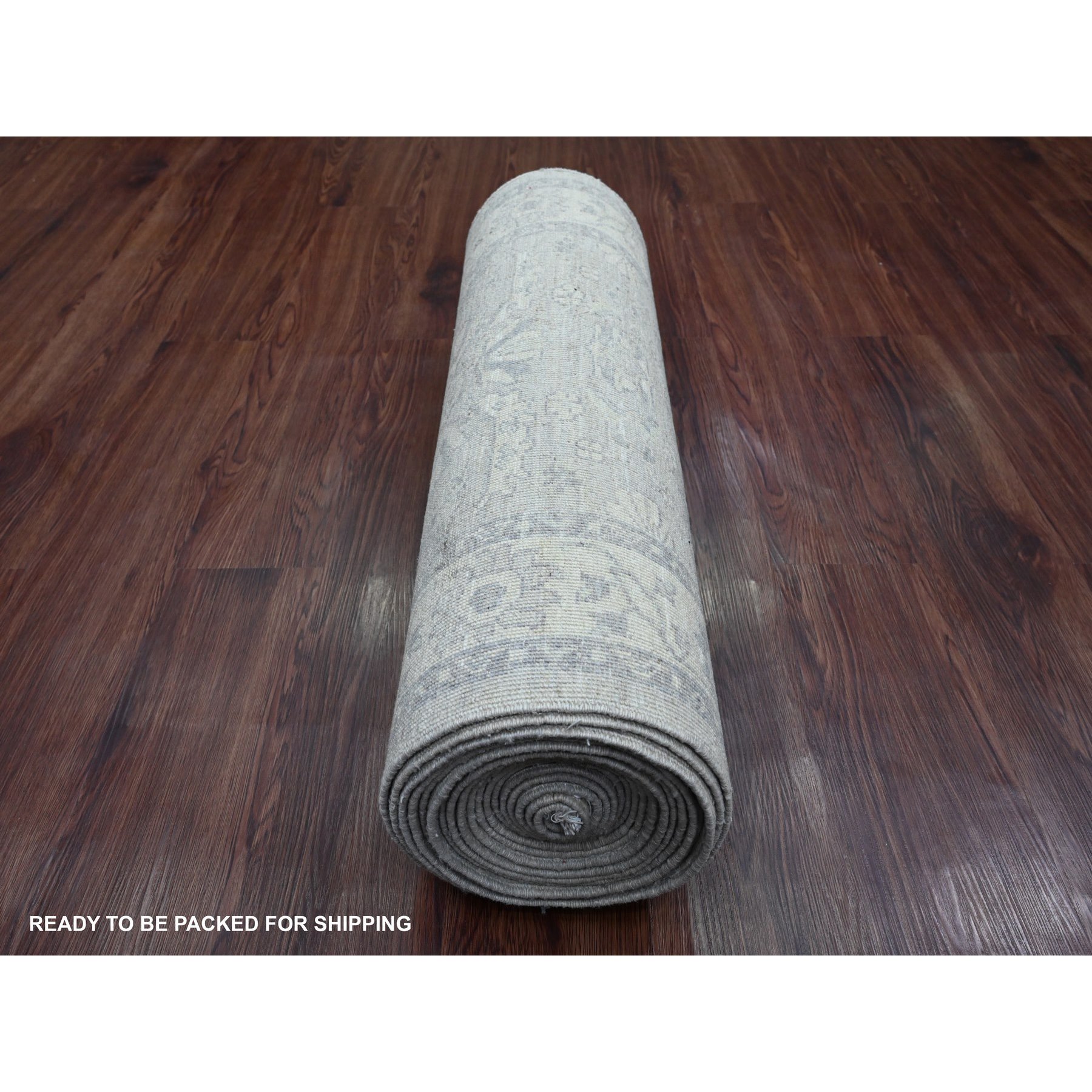 2'7"x23'8" Misty Gray, Washed Out Peshawar with Heriz Design, Densely Woven, High Mountain Wool, Hand Knotted, XL Runner, Oriental Rug Sh20983