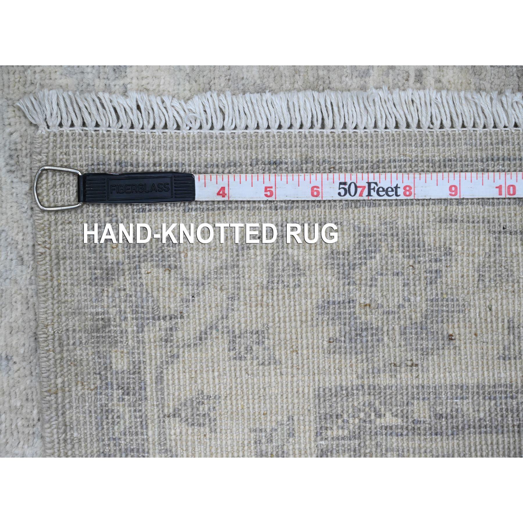2'7"x23'8" Misty Gray, Washed Out Peshawar with Heriz Design, Densely Woven, High Mountain Wool, Hand Knotted, XL Runner, Oriental Rug Sh20983