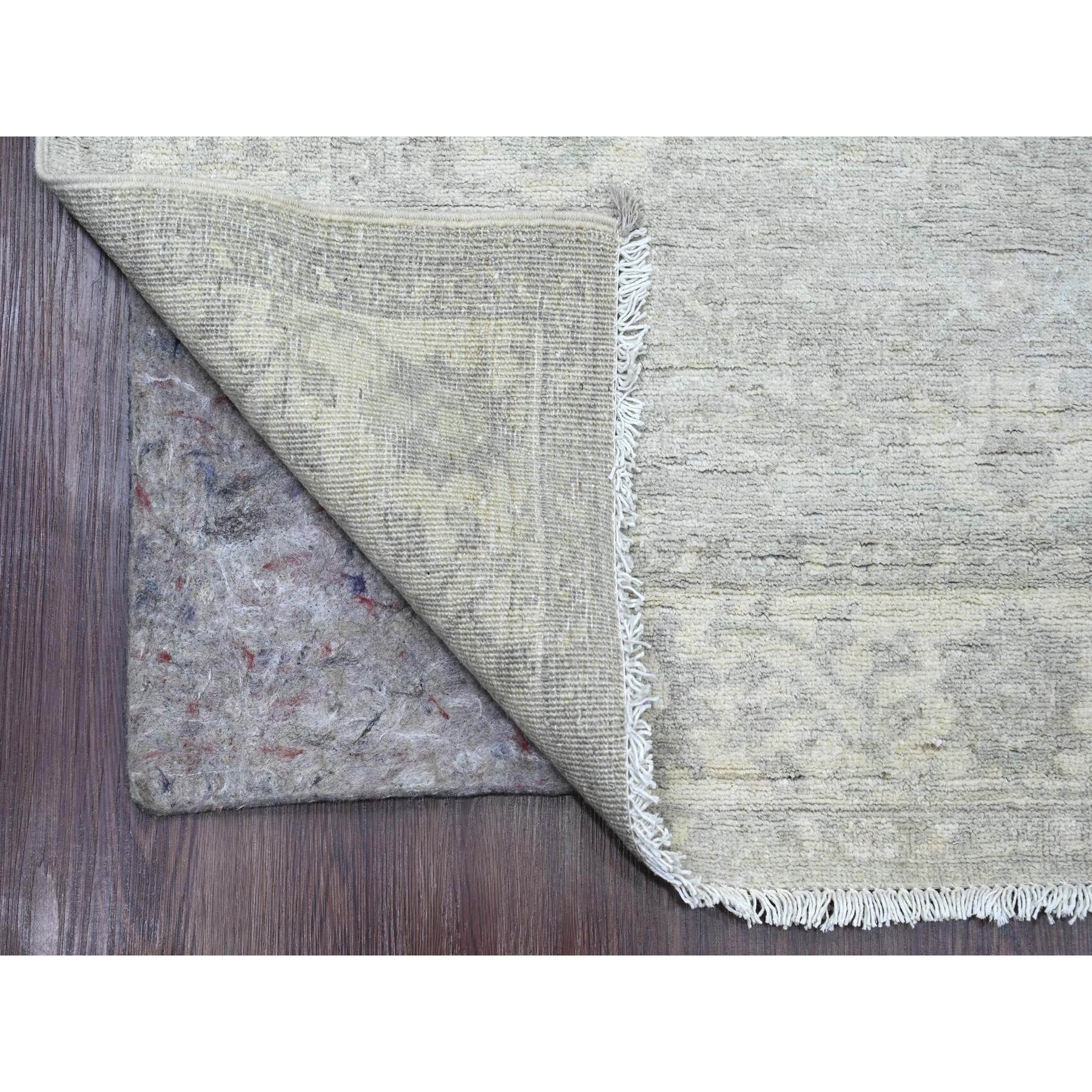 4'x11'10" Medium Gray, Washed Out Peshawar with Heriz All Over Design, High Mountain Wool, Hand Knotted, Densely Woven, Wide Runner, Oriental Rug Sh20986