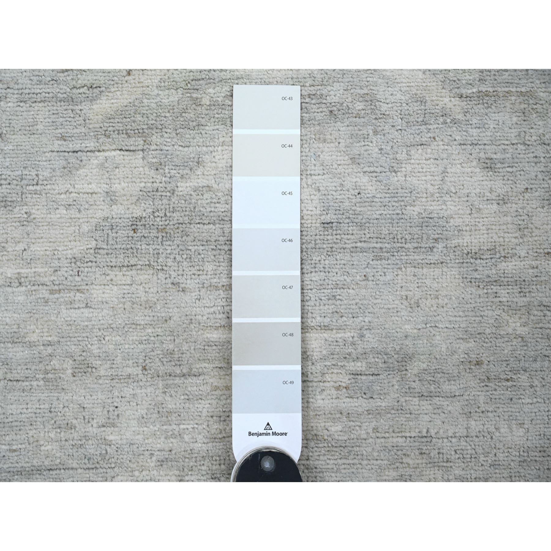 4'x11'10" Medium Gray, Washed Out Peshawar with Heriz All Over Design, High Mountain Wool, Hand Knotted, Densely Woven, Wide Runner, Oriental Rug Sh20986