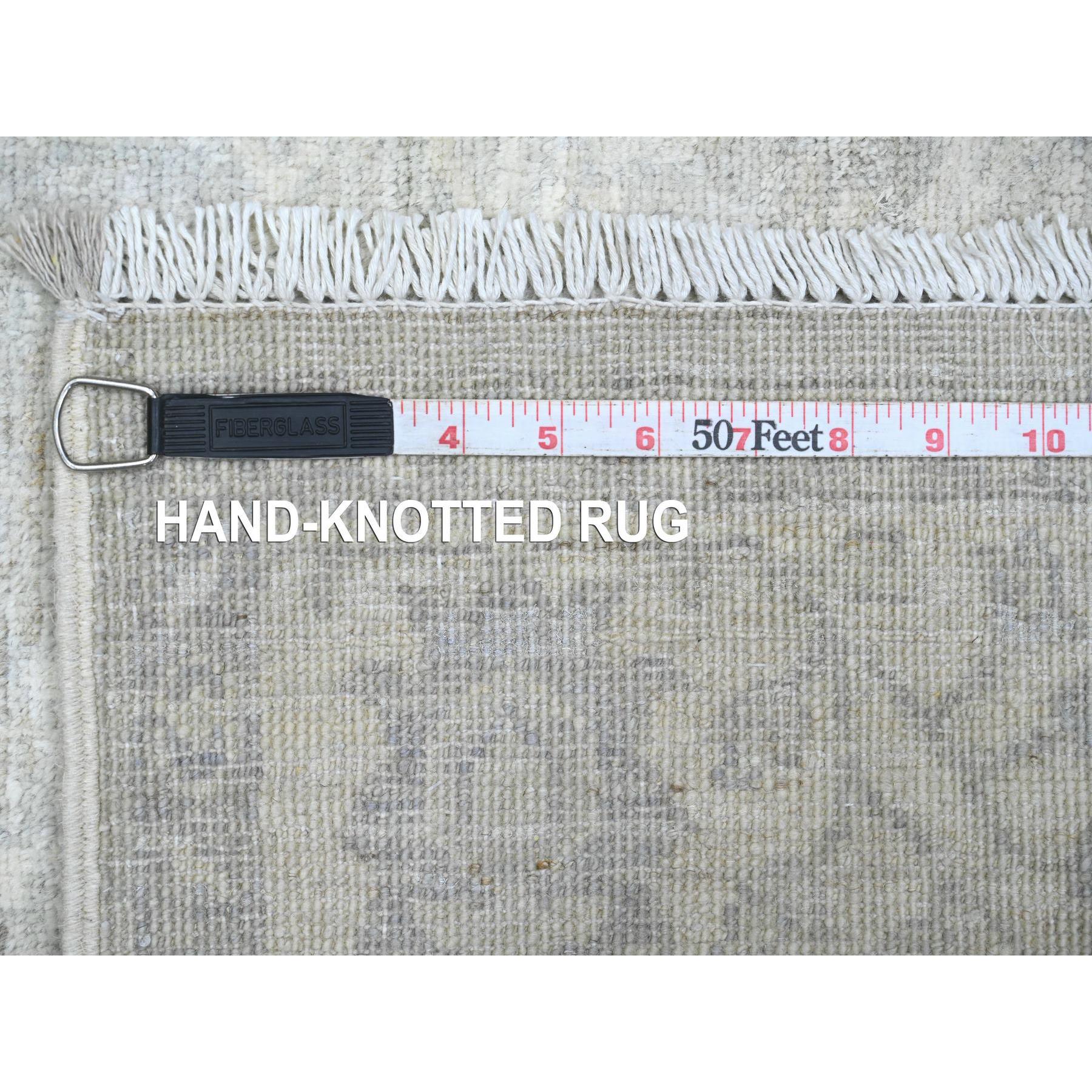 4'x11'10" Medium Gray, Washed Out Peshawar with Heriz All Over Design, High Mountain Wool, Hand Knotted, Densely Woven, Wide Runner, Oriental Rug Sh20986