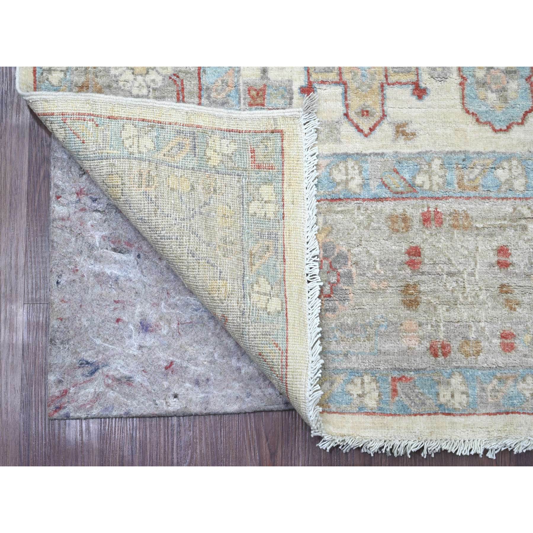 6'x9'7" Chiffon White, Afghan Peshawar with Karajeh Design, Geometric Medallions, Aryana Collection, Hand Knotted, High Mountain Wool, Oriental Rug Sh20987