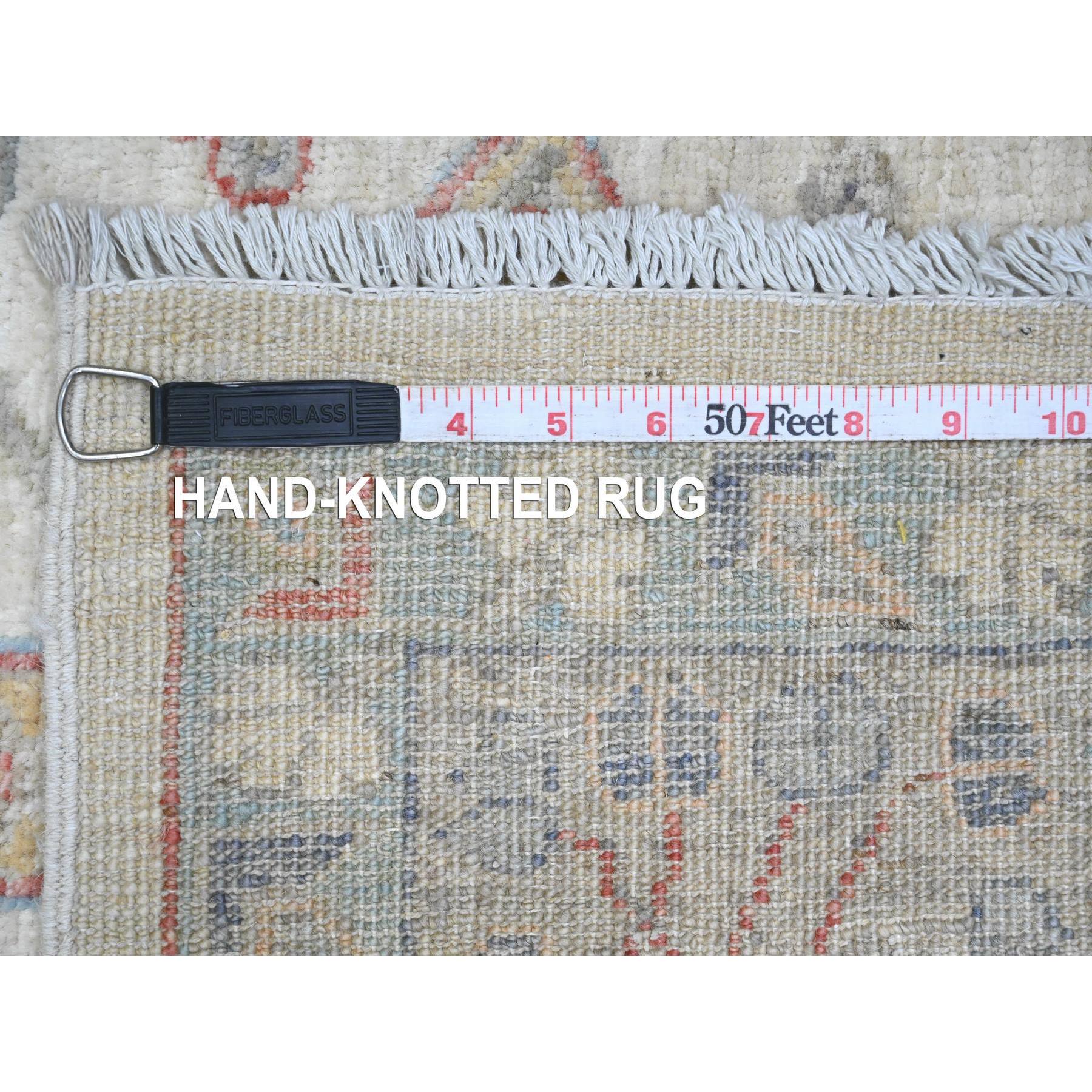 6'x9'7" Chiffon White, Afghan Peshawar with Karajeh Design, Geometric Medallions, Aryana Collection, Hand Knotted, High Mountain Wool, Oriental Rug Sh20987