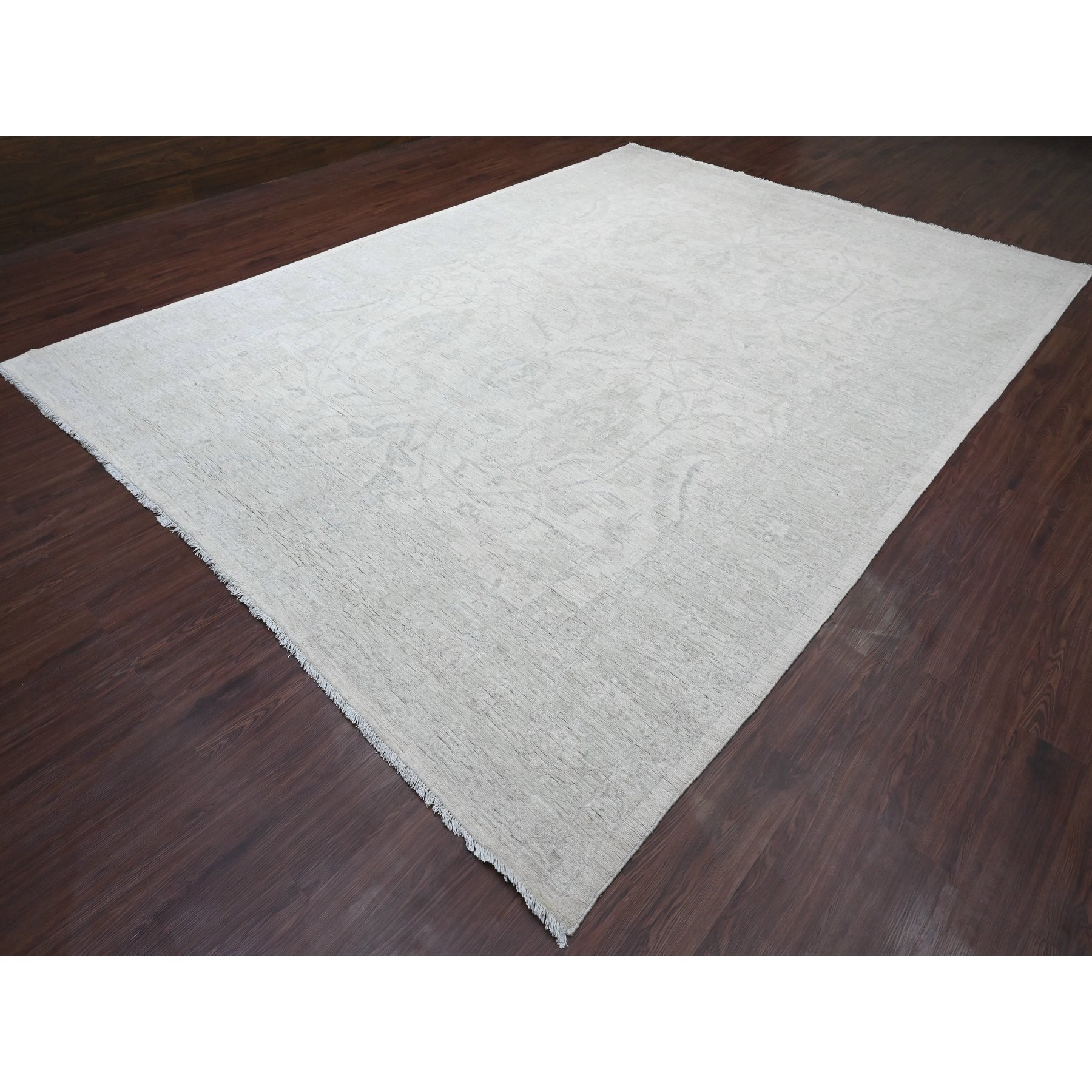 9'8"x13'5" Vista White, Washed Out Peshawar with All Over Pattern, Vegetable Dyes, 100% Wool, Hand Knotted, Oriental Rug Sh20989
