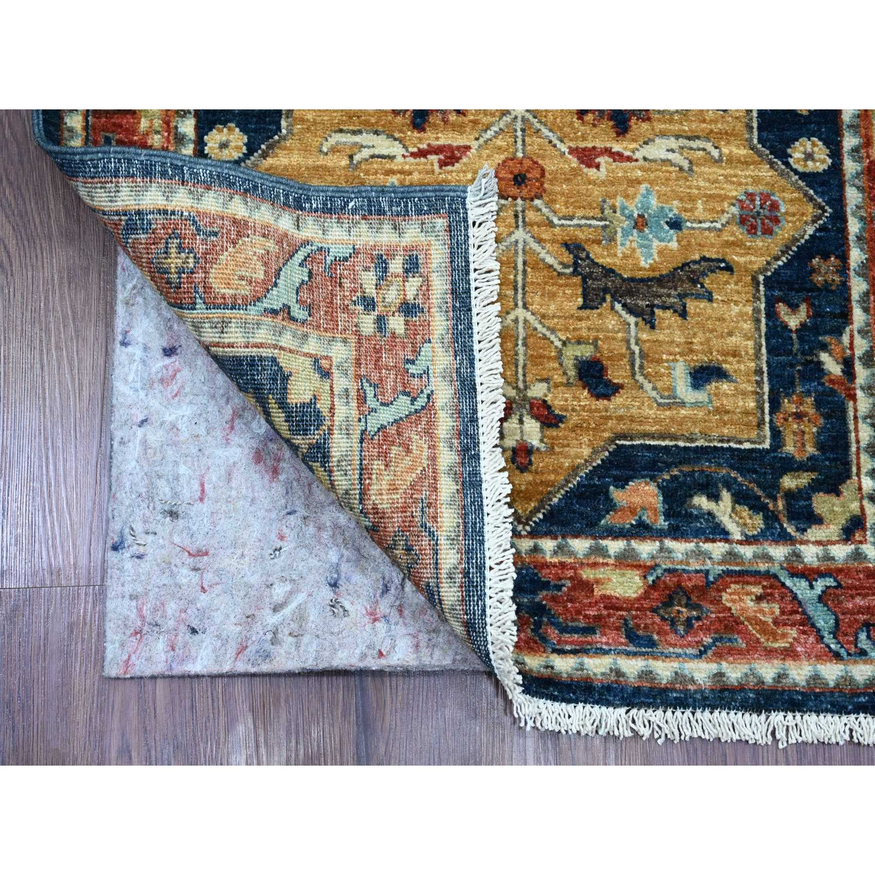 2'6"x7'10" Denim Blue, Aryana Grade, Afghan Peshawar with Caucasian Akstafa Design, High Mountain Wool, Hand Knotted, Runner, Oriental Rug Sh20990