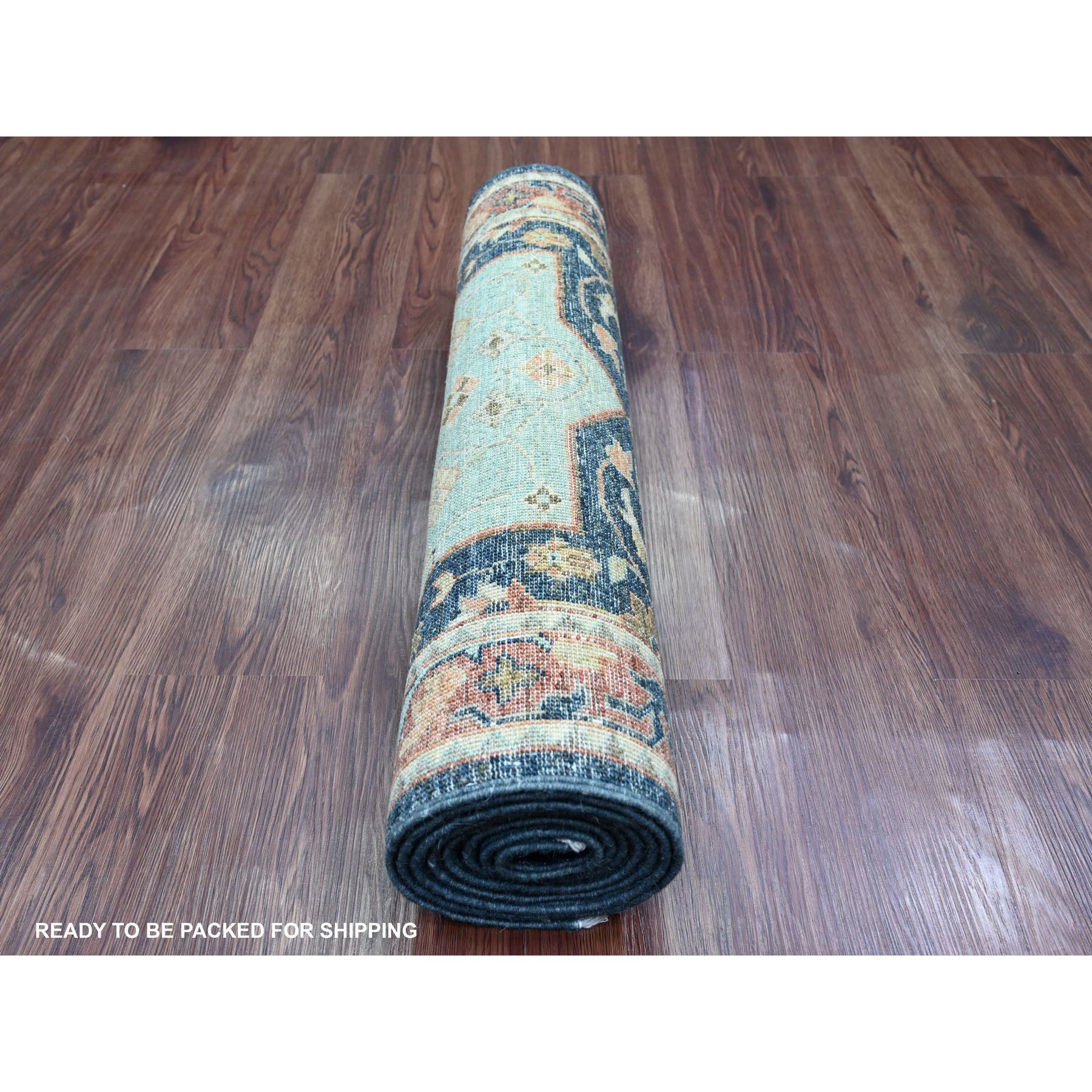 2'6"x7'10" Denim Blue, Aryana Grade, Afghan Peshawar with Caucasian Akstafa Design, High Mountain Wool, Hand Knotted, Runner, Oriental Rug Sh20990