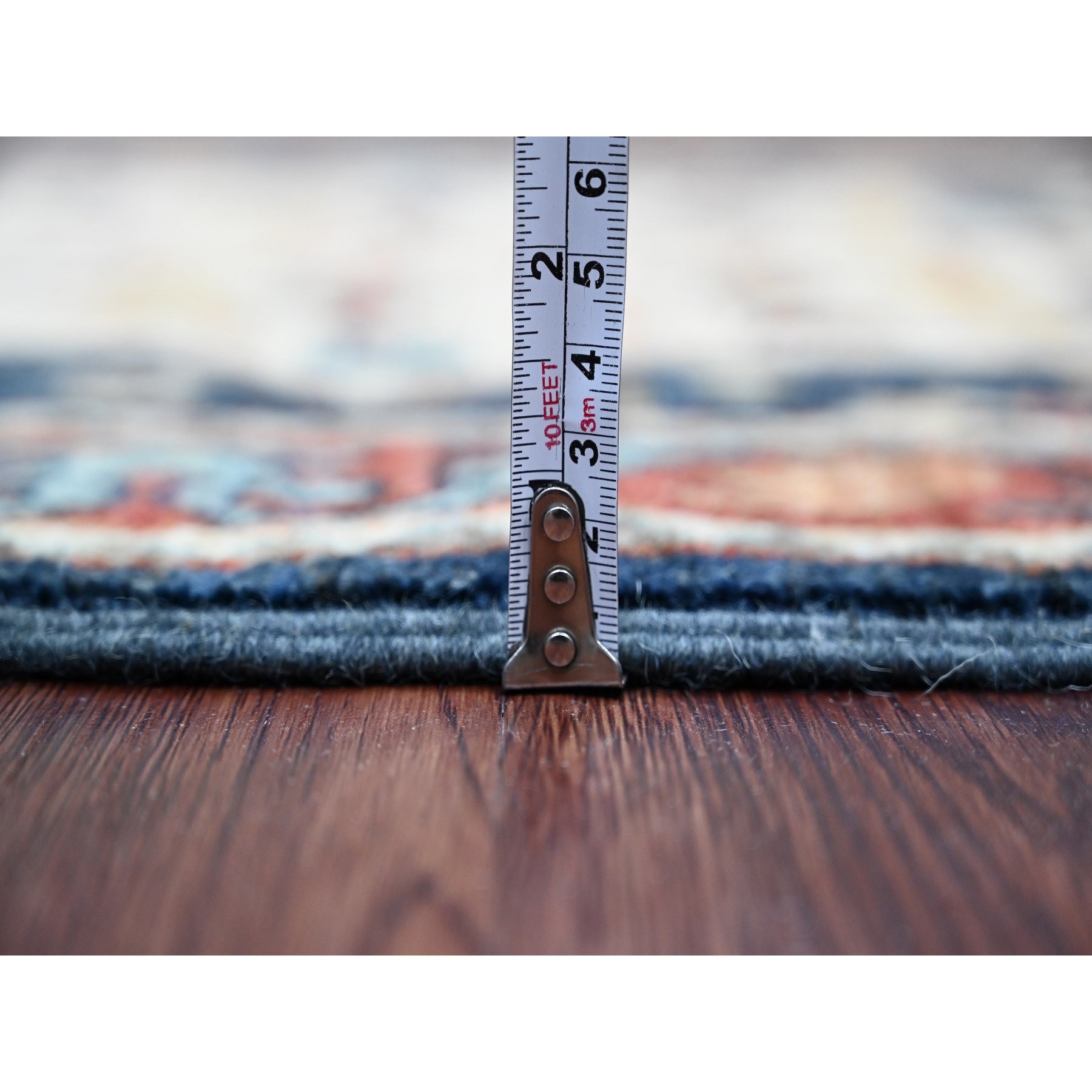 2'6"x7'10" Denim Blue, Aryana Grade, Afghan Peshawar with Caucasian Akstafa Design, High Mountain Wool, Hand Knotted, Runner, Oriental Rug Sh20990