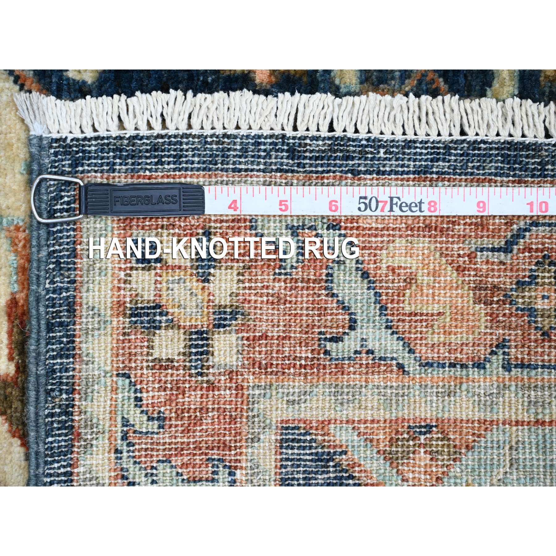 2'6"x7'10" Denim Blue, Aryana Grade, Afghan Peshawar with Caucasian Akstafa Design, High Mountain Wool, Hand Knotted, Runner, Oriental Rug Sh20990