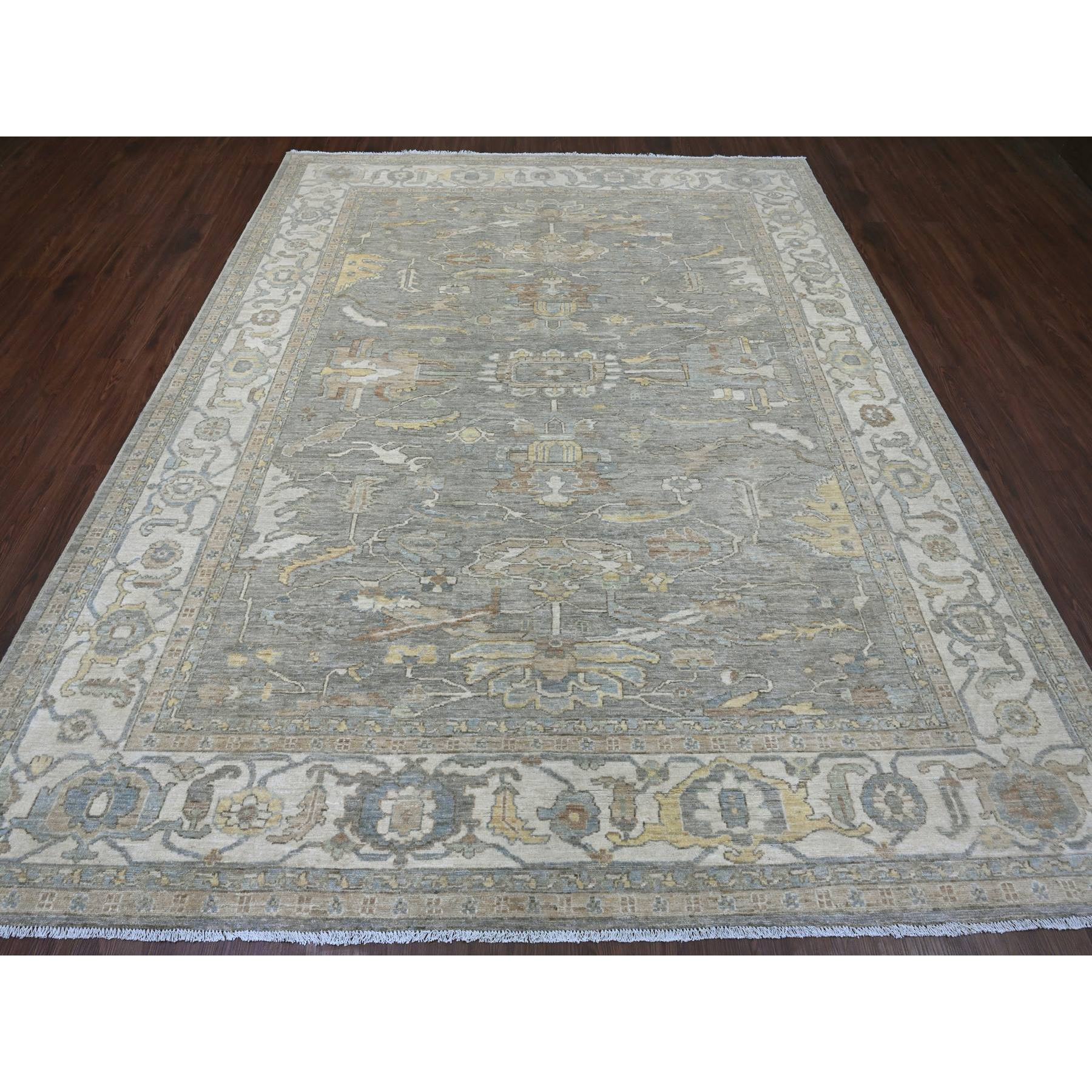 8'x10' Battleship Gray, Peshawar with Heriz All Over Design, Hand Knotted, Densely Woven, Aryana Collection, High Mountain Wool, Vegetable Dyes, Oriental Rug Sh20991