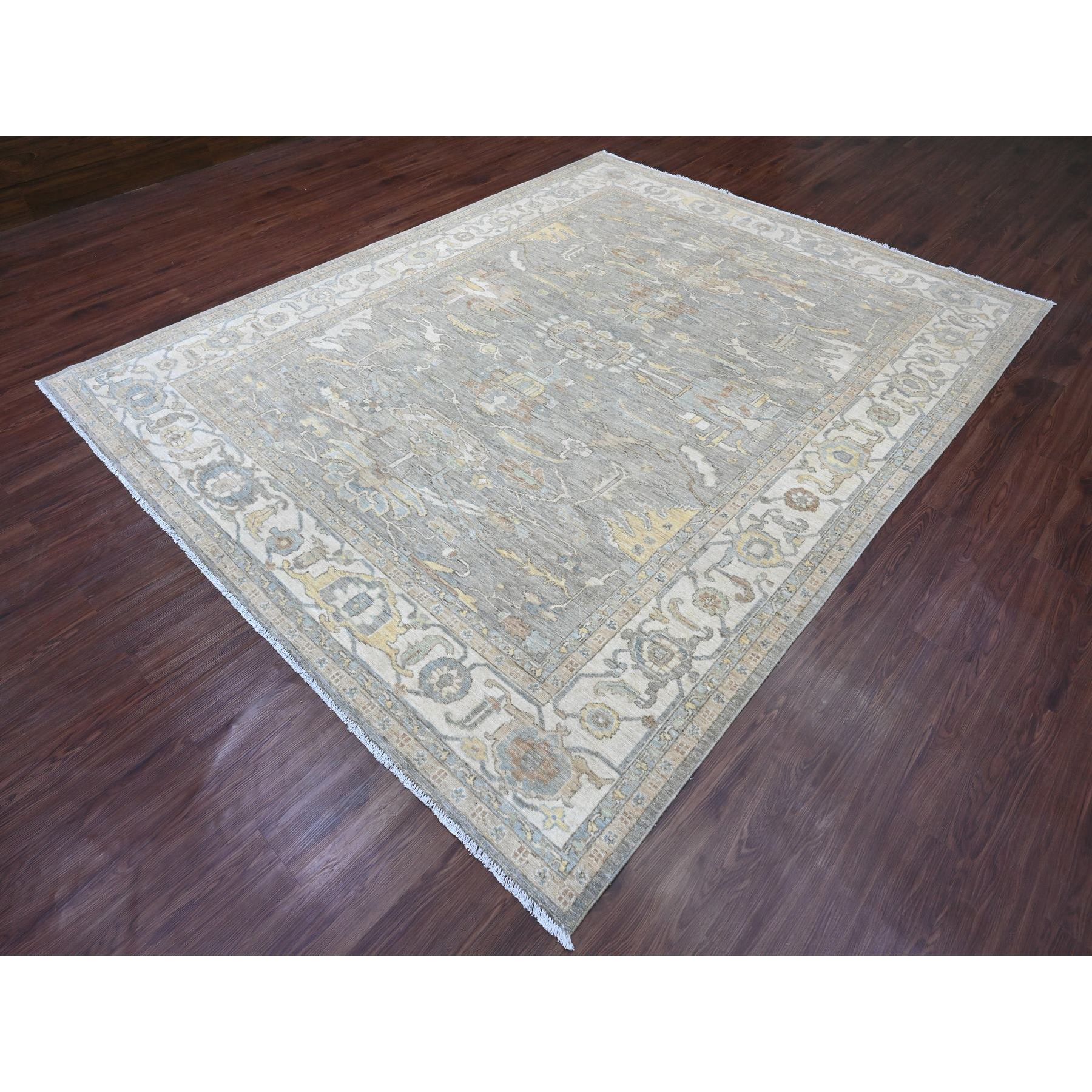 8'x10' Battleship Gray, Peshawar with Heriz All Over Design, Hand Knotted, Densely Woven, Aryana Collection, High Mountain Wool, Vegetable Dyes, Oriental Rug Sh20991