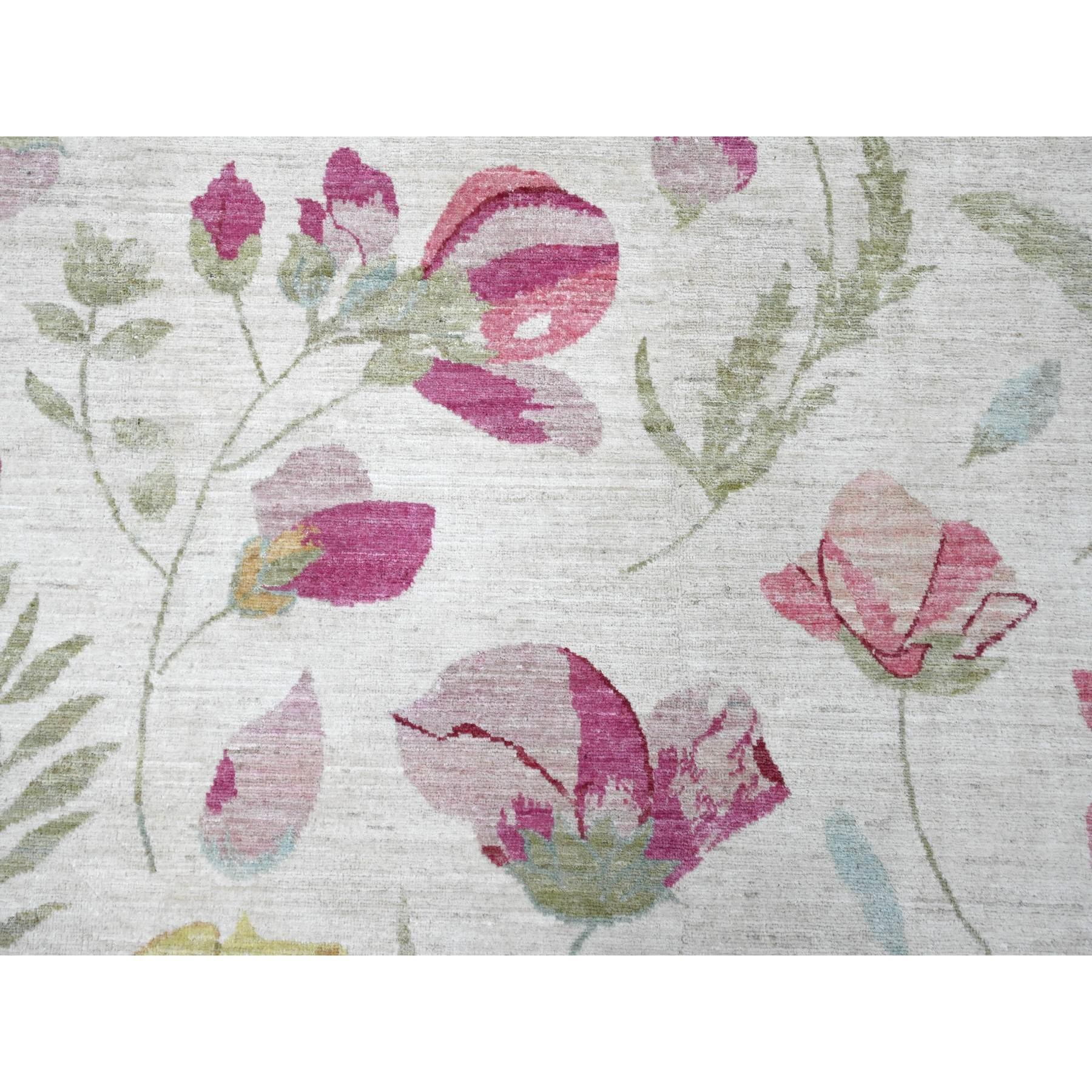 9'x11'9" Pearl White, Peshawar with Colorful Botanical Garden Design, 100% Wool, Hand Knotted, Oriental Rug Sh20993