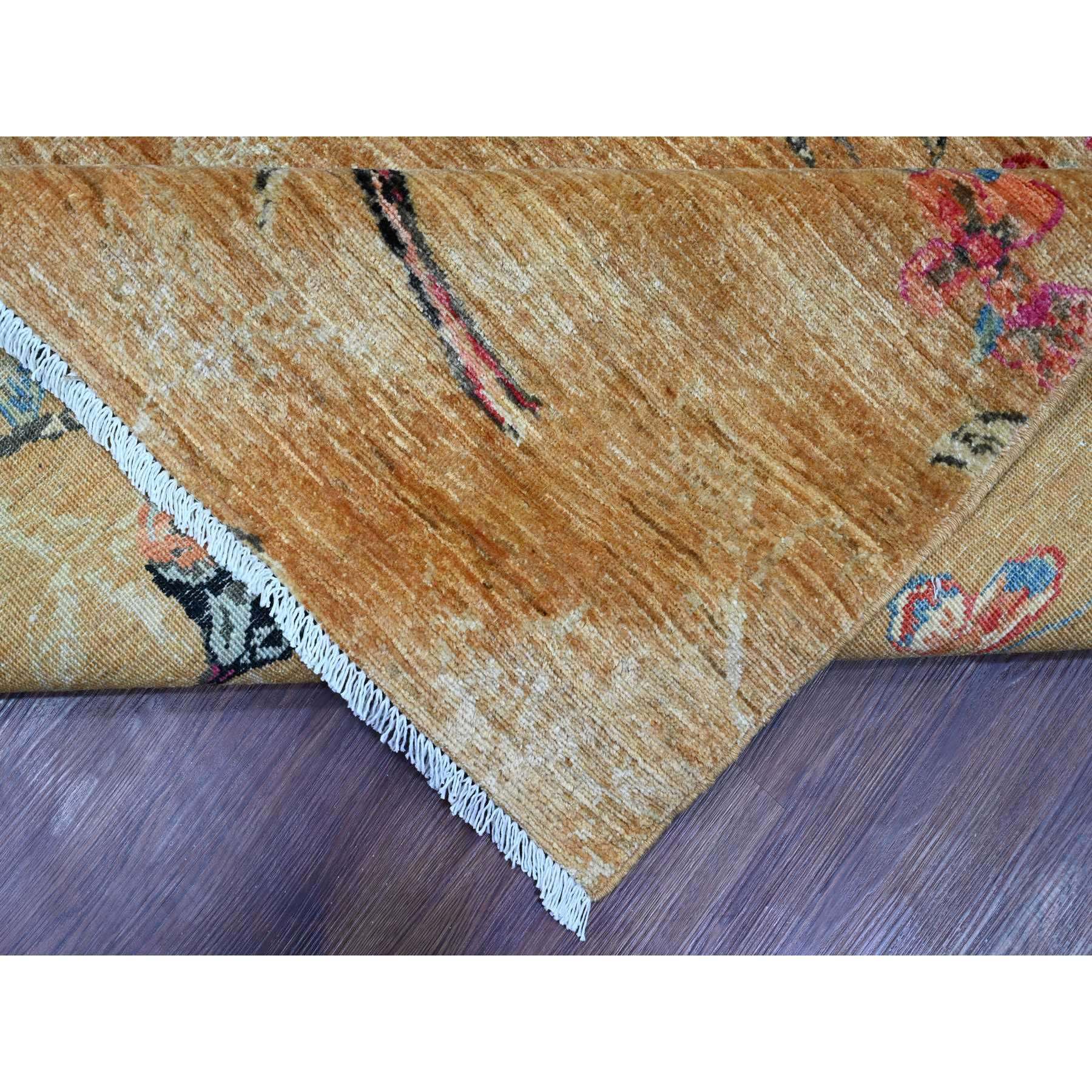 8'2"x9'9" Copper Brown, Sparrows on the Tree, Peshawar, Hand Knotted, High Mountain Wool, Soft to the Touch, Oriental Rug Sh21000