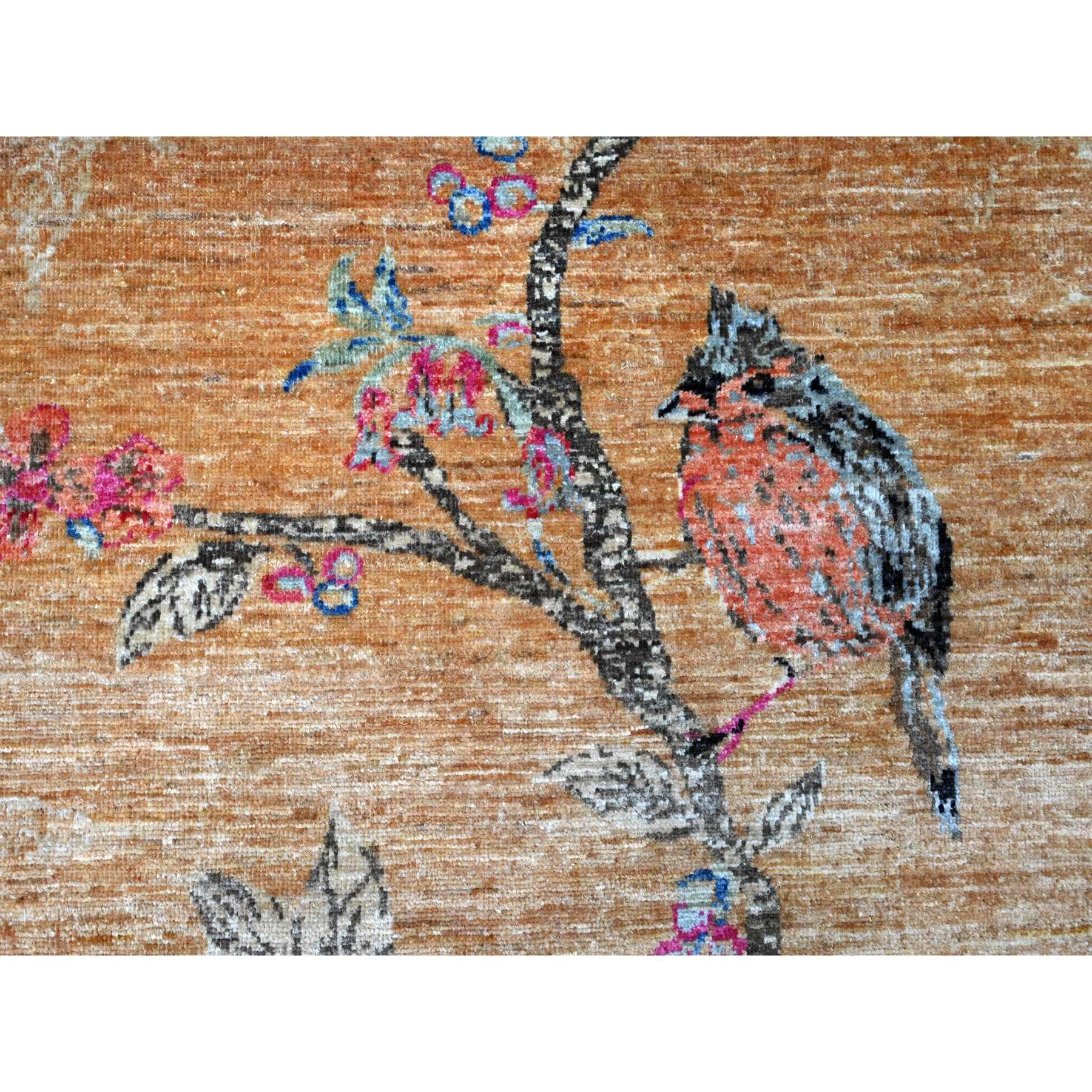 8'2"x9'9" Copper Brown, Sparrows on the Tree, Peshawar, Hand Knotted, High Mountain Wool, Soft to the Touch, Oriental Rug Sh21000