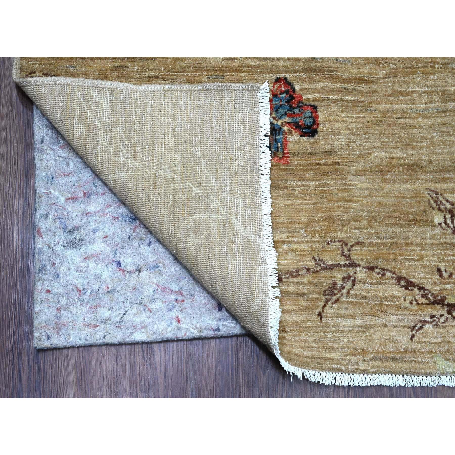 8'2"x9'9" Beaver Brown, Hand Knotted, Sparrows on the Tree, Peshawar, 100% Wool, Soft Pile, Densely Woven, Oriental Rug Sh21001
