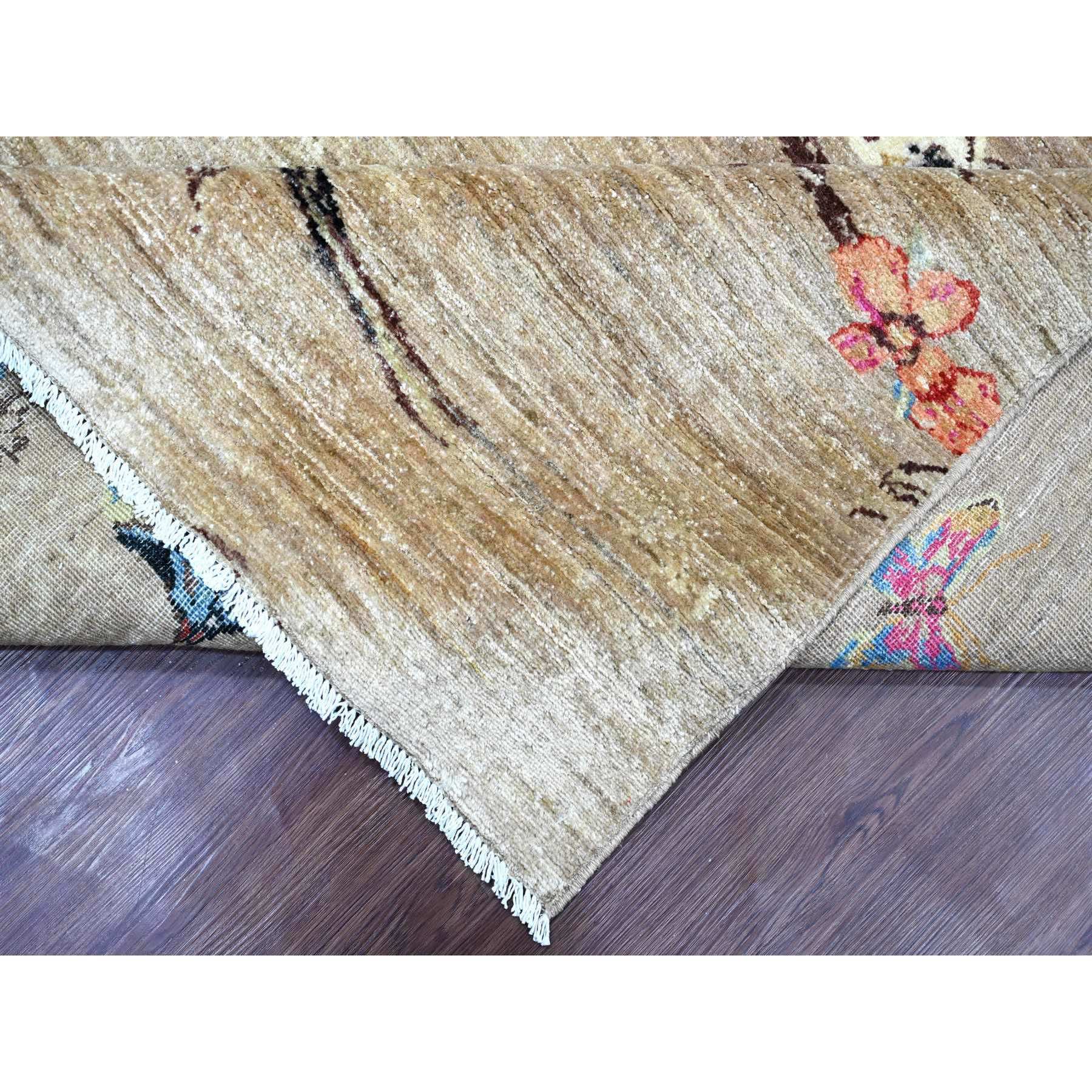 8'2"x9'9" Beaver Brown, Hand Knotted, Sparrows on the Tree, Peshawar, 100% Wool, Soft Pile, Densely Woven, Oriental Rug Sh21001
