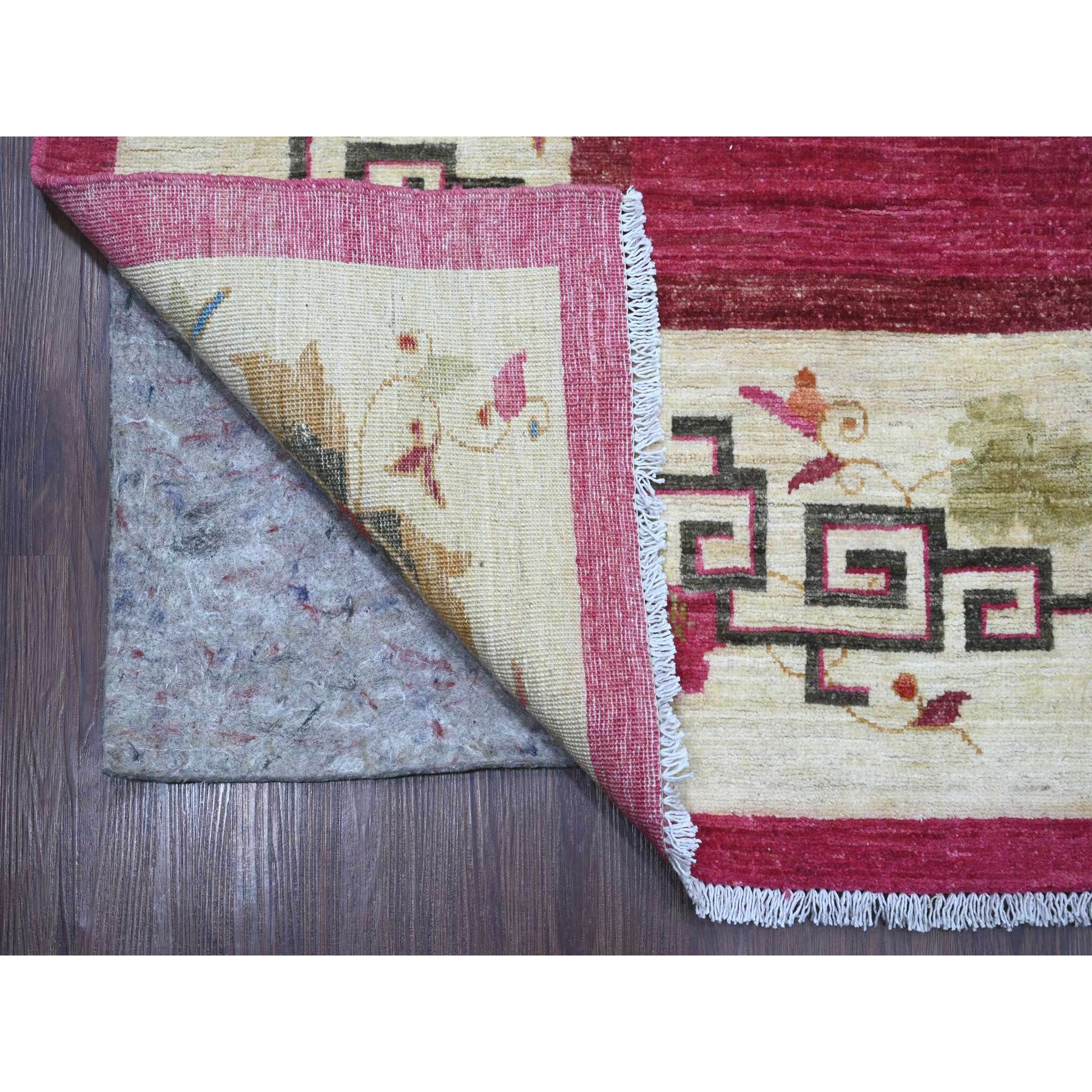 9'1"x12' Hot Pink, Pure Wool, Chinese Art Deco Inspired Peshawar, Natural Dyes, Hand Knotted, Oriental Rug Sh21004
