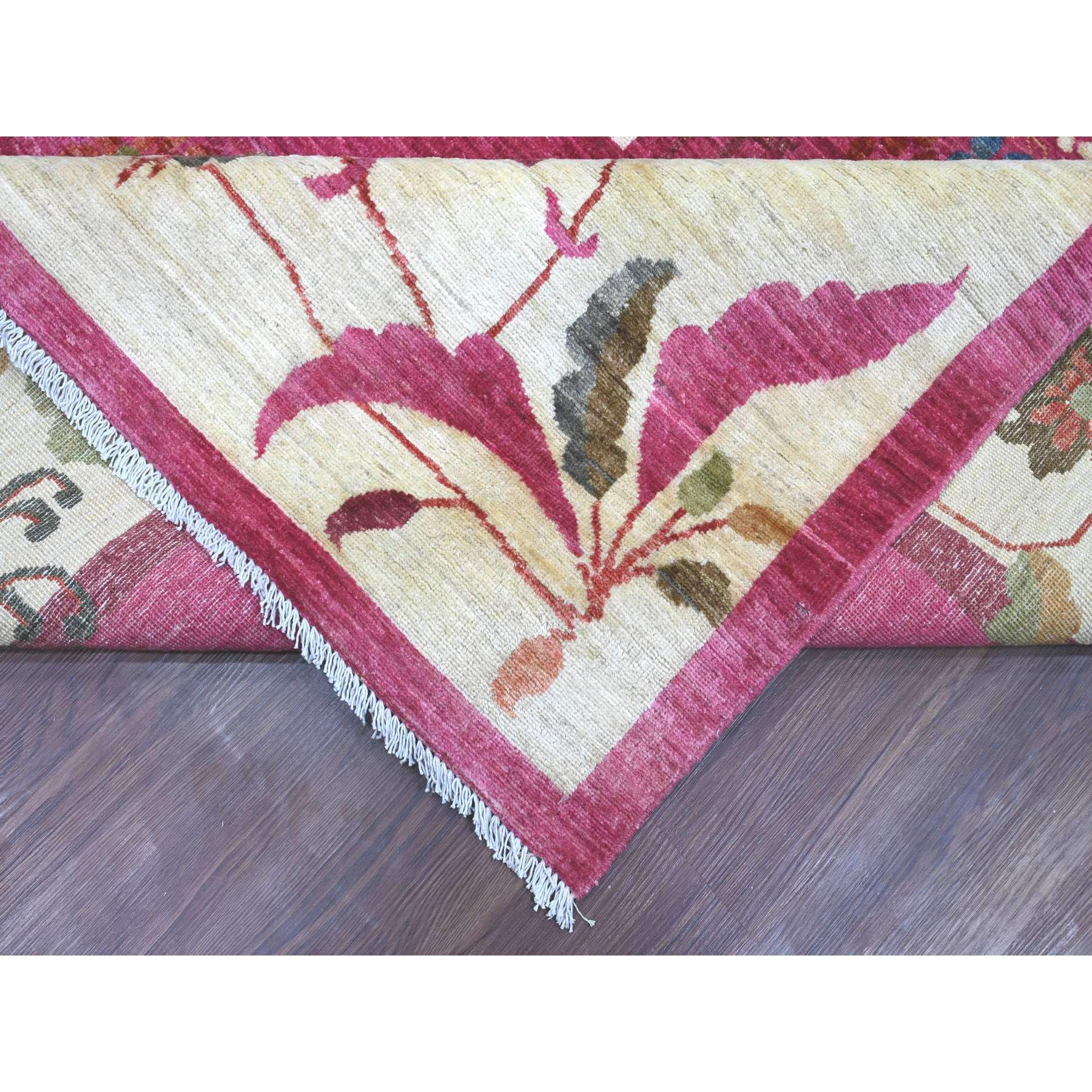 9'1"x12' Hot Pink, Pure Wool, Chinese Art Deco Inspired Peshawar, Natural Dyes, Hand Knotted, Oriental Rug Sh21004