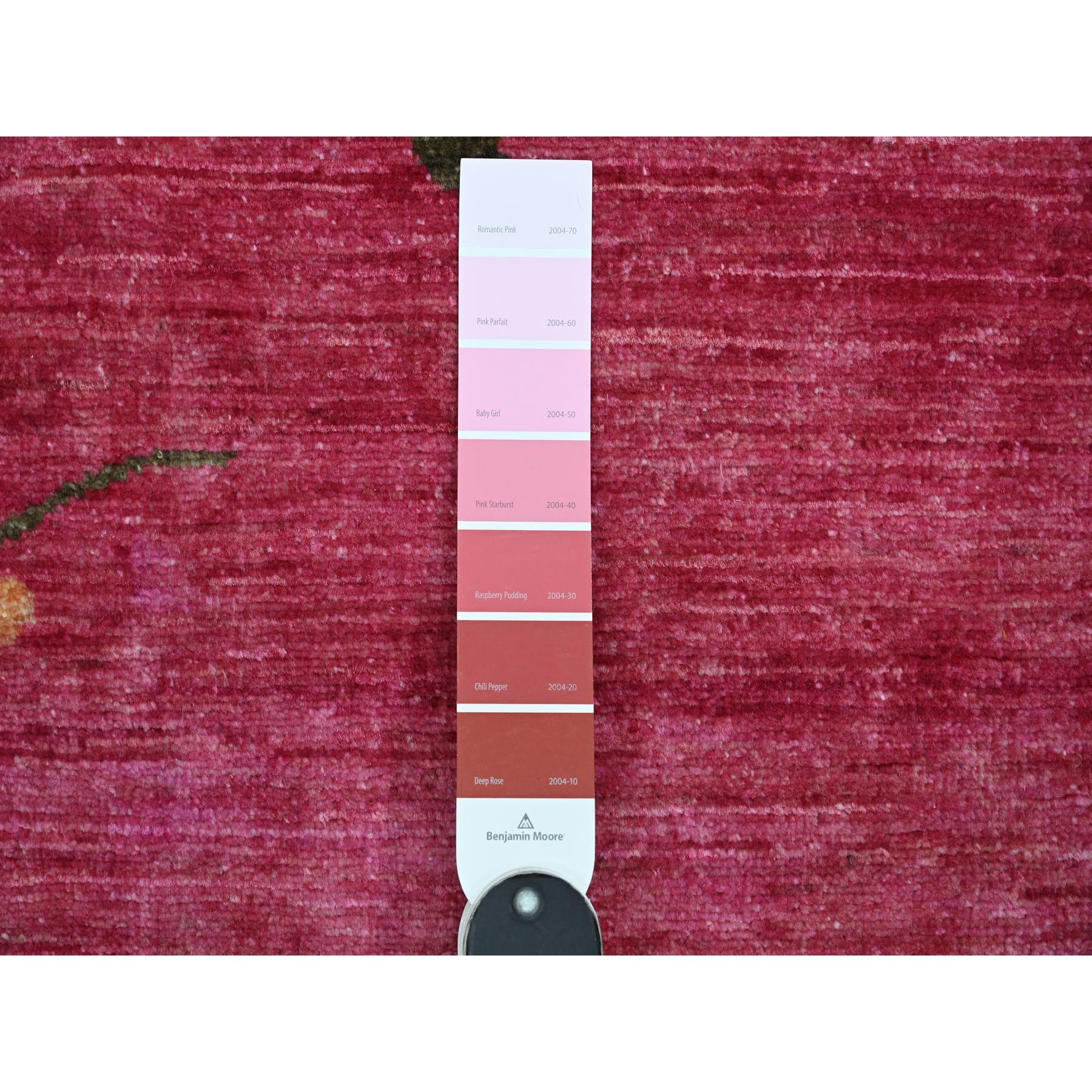 9'1"x12' Hot Pink, Pure Wool, Chinese Art Deco Inspired Peshawar, Natural Dyes, Hand Knotted, Oriental Rug Sh21004