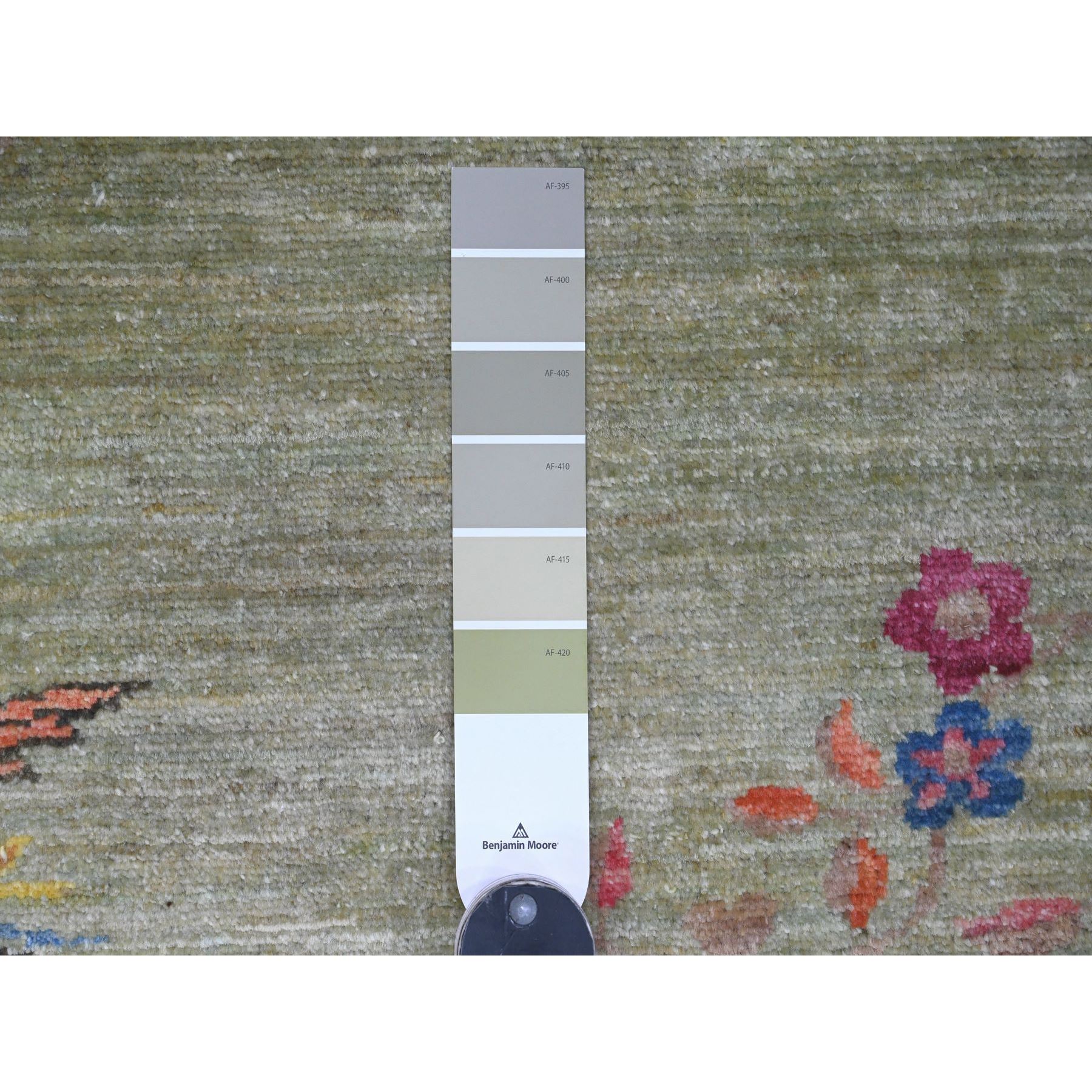 8'3"x10' Laurel Green, Chinese Art Deco Inspired Peshawar, Vegetable Dyes, Hand Knotted, Pure Wool, Oriental Rug Sh21005