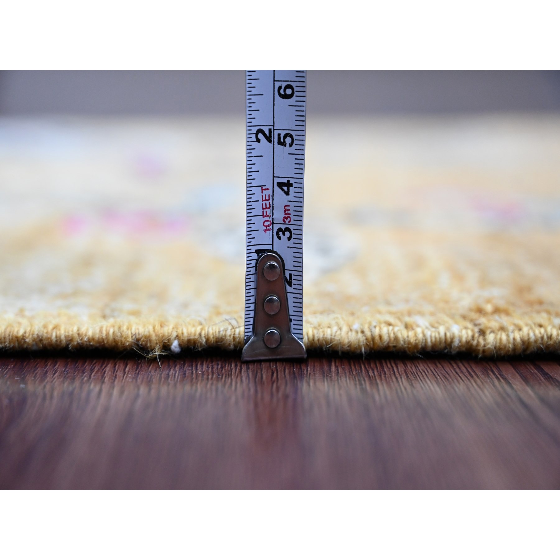1'10'x2'9" Golden Brown, Hand Knotted, Sparrows on the Tree, Peshawar, Soft, High Mountain Wool, Densely Woven, Mat, Sample, Oriental Rug Sh21015