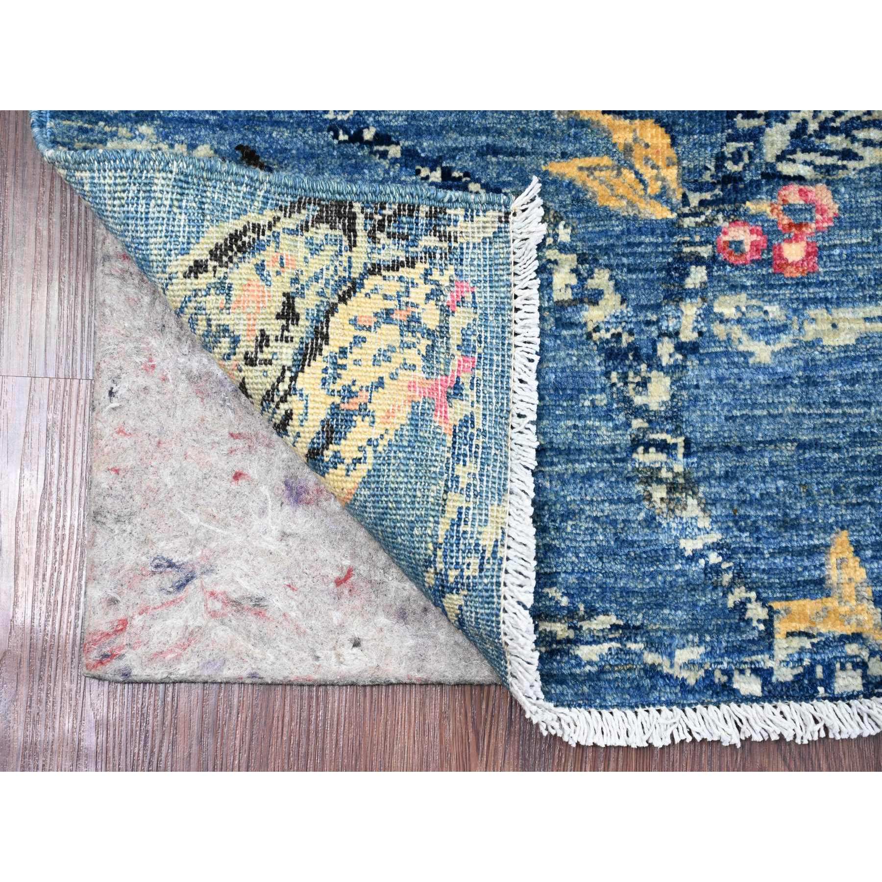 2'x2'10" Yale Blue, Densely Woven, Sparrows on the Tree, Peshawar, Pure Wool, Soft Pile, Hand Knotted, Sample, Mat, Oriental Rug Sh21016