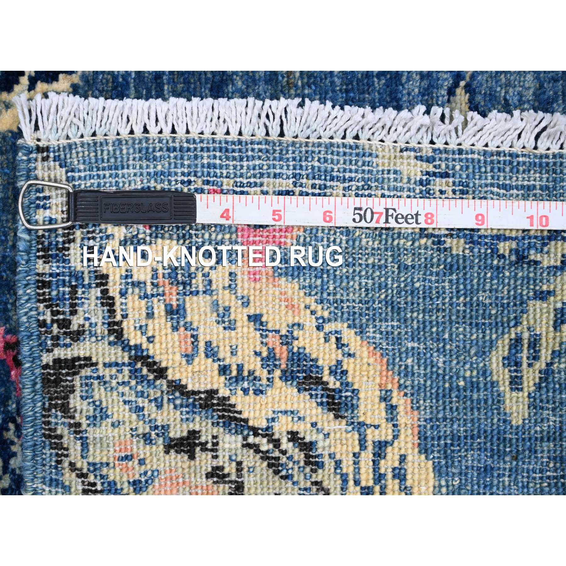 2'x2'10" Yale Blue, Densely Woven, Sparrows on the Tree, Peshawar, Pure Wool, Soft Pile, Hand Knotted, Sample, Mat, Oriental Rug Sh21016