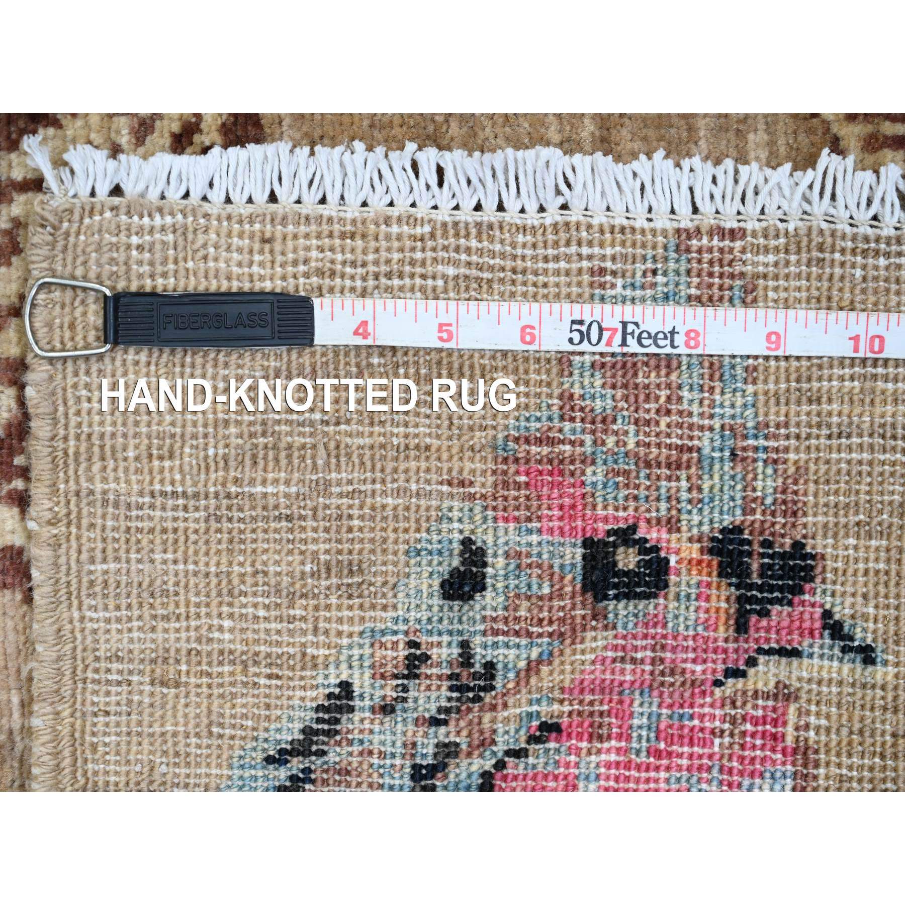 2'x3' Khaki Brown, Sparrows on the Tree, Peshawar, Pure Wool, Densely Woven, Hand Knotted, Soft to the Touch, Mat, Sample, Oriental Rug Sh21017