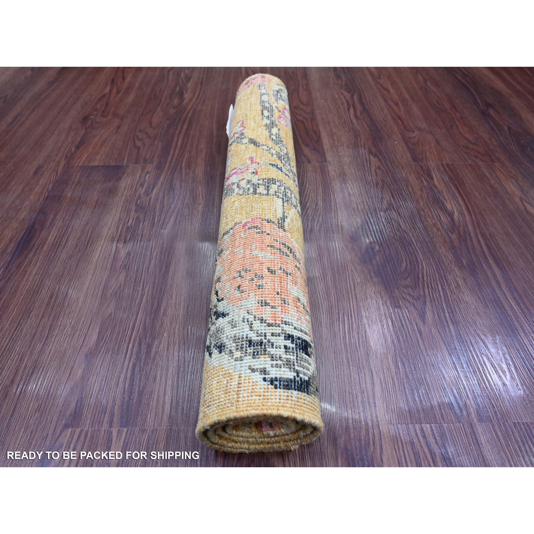 2'x2'10" Ochre Brown, Sparrows on the Tree, Peshawar, Pure Wool, Soft to the Touch, Hand Knotted, Densely Woven, Mat, Sample, Oriental Rug Sh21019