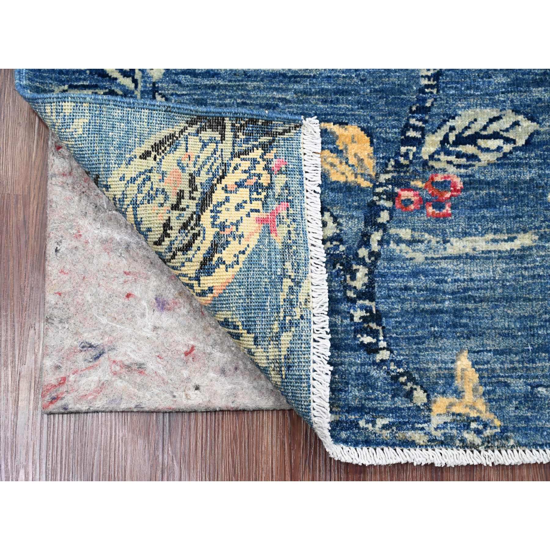 2'x2'10" Imperial Blue, Sparrows on the Tree, Peshawar, Densely Woven, Hand Knotted, Soft, High Mountain Wool, Mat, Sample, Oriental Rug Sh21020