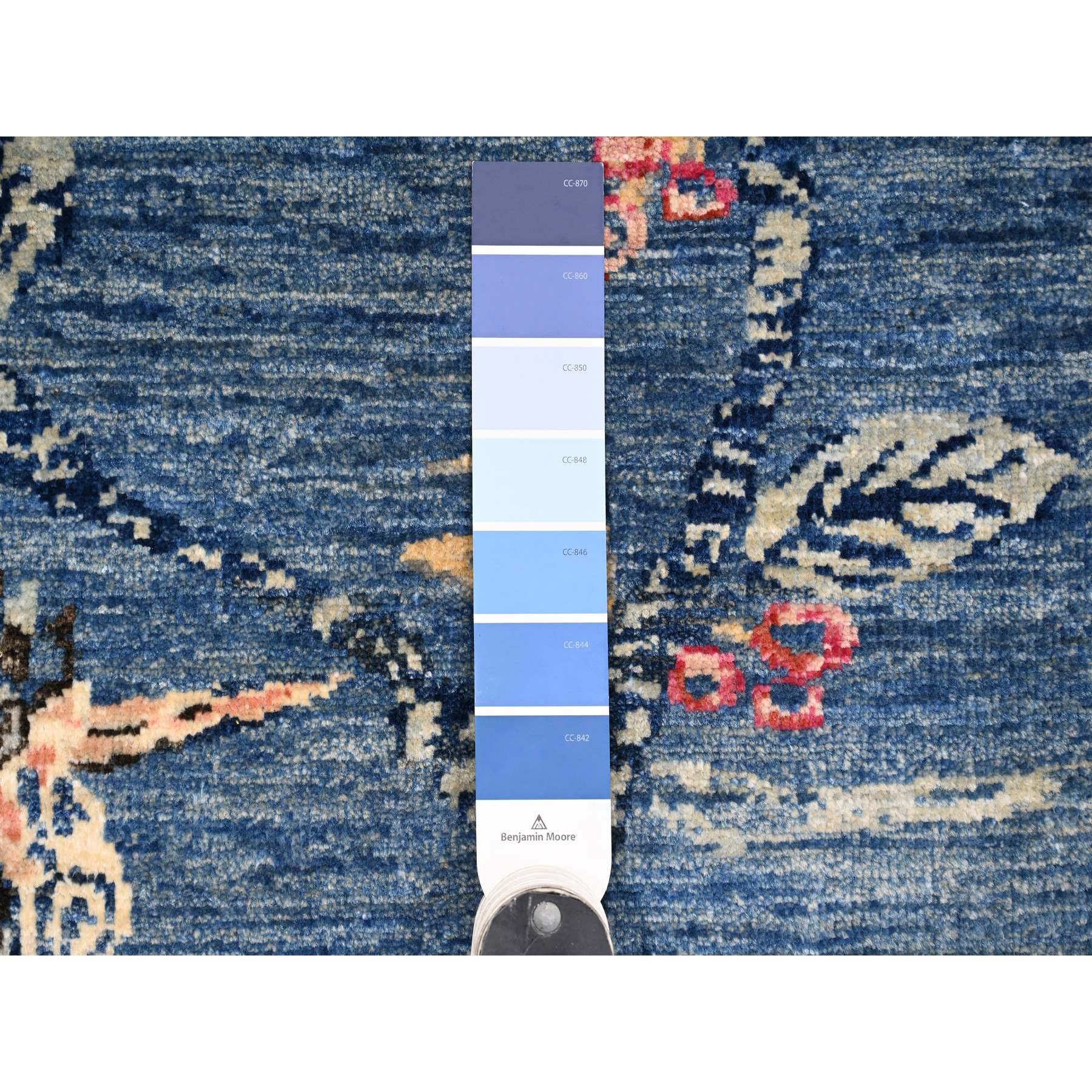 2'x2'10" Imperial Blue, Sparrows on the Tree, Peshawar, Densely Woven, Hand Knotted, Soft, High Mountain Wool, Mat, Sample, Oriental Rug Sh21020