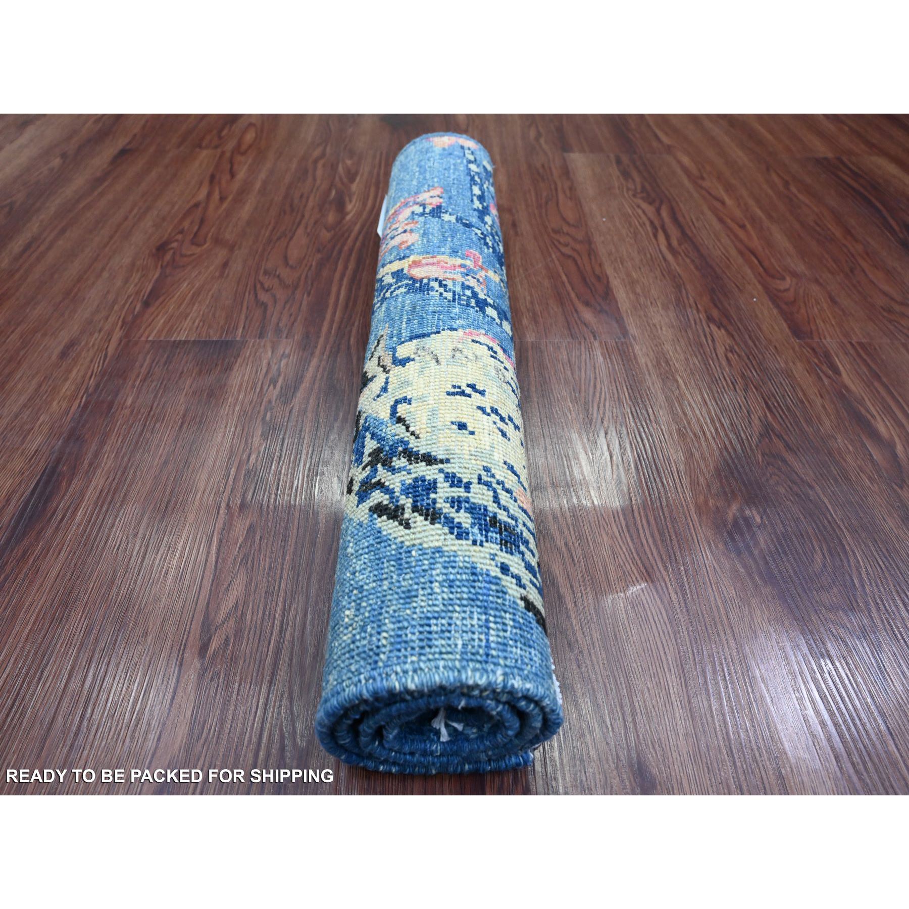 2'x2'10" Imperial Blue, Sparrows on the Tree, Peshawar, Densely Woven, Hand Knotted, Soft, High Mountain Wool, Mat, Sample, Oriental Rug Sh21020