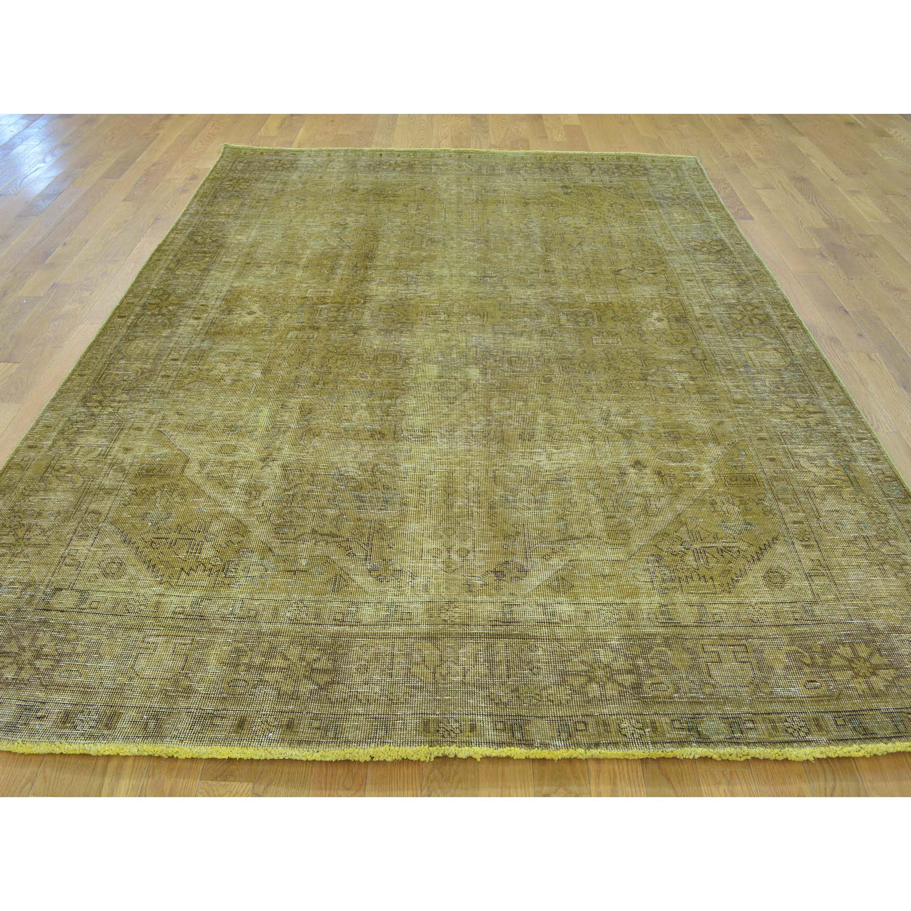 6- x 9- Hand Knotted Worn Down Overdyed Persian Tabriz Oriental Rug 