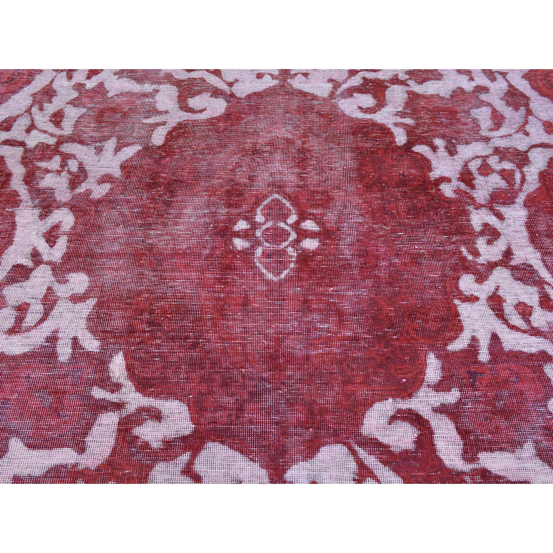 8-x11- Pure Wool Handmade Red Overdyed Persian Tabriz Barjasta Vintage Rug 