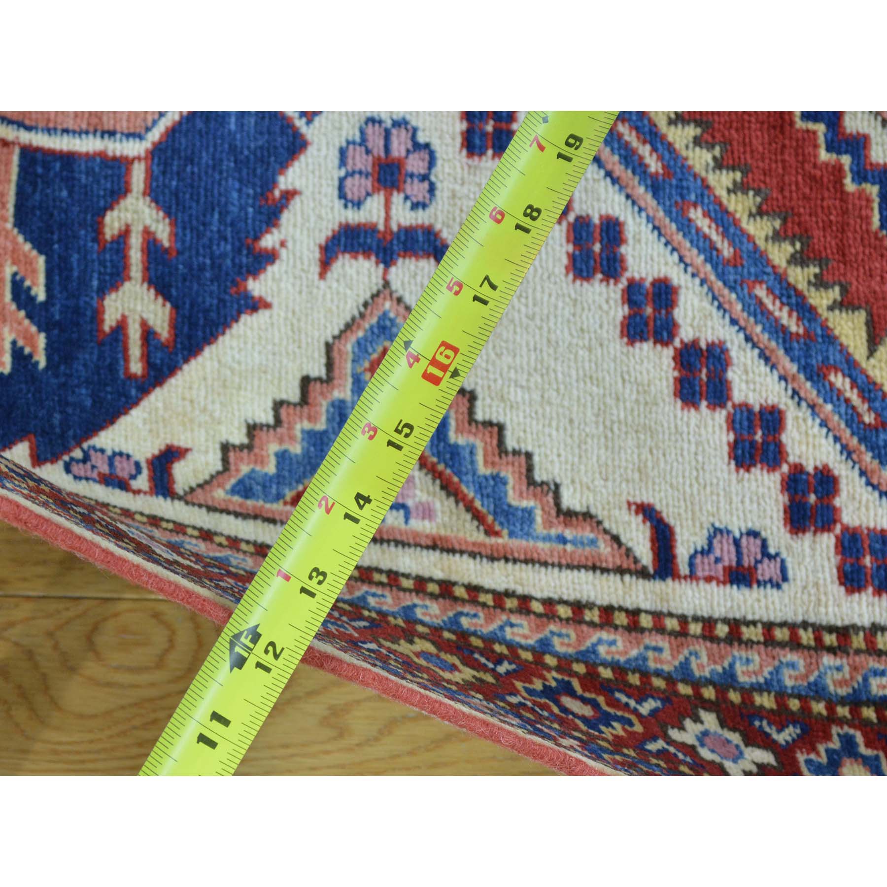 2-6 x9-4  Pure Wool Geometric Fine Kazak Runner Hand Knotted Rug 