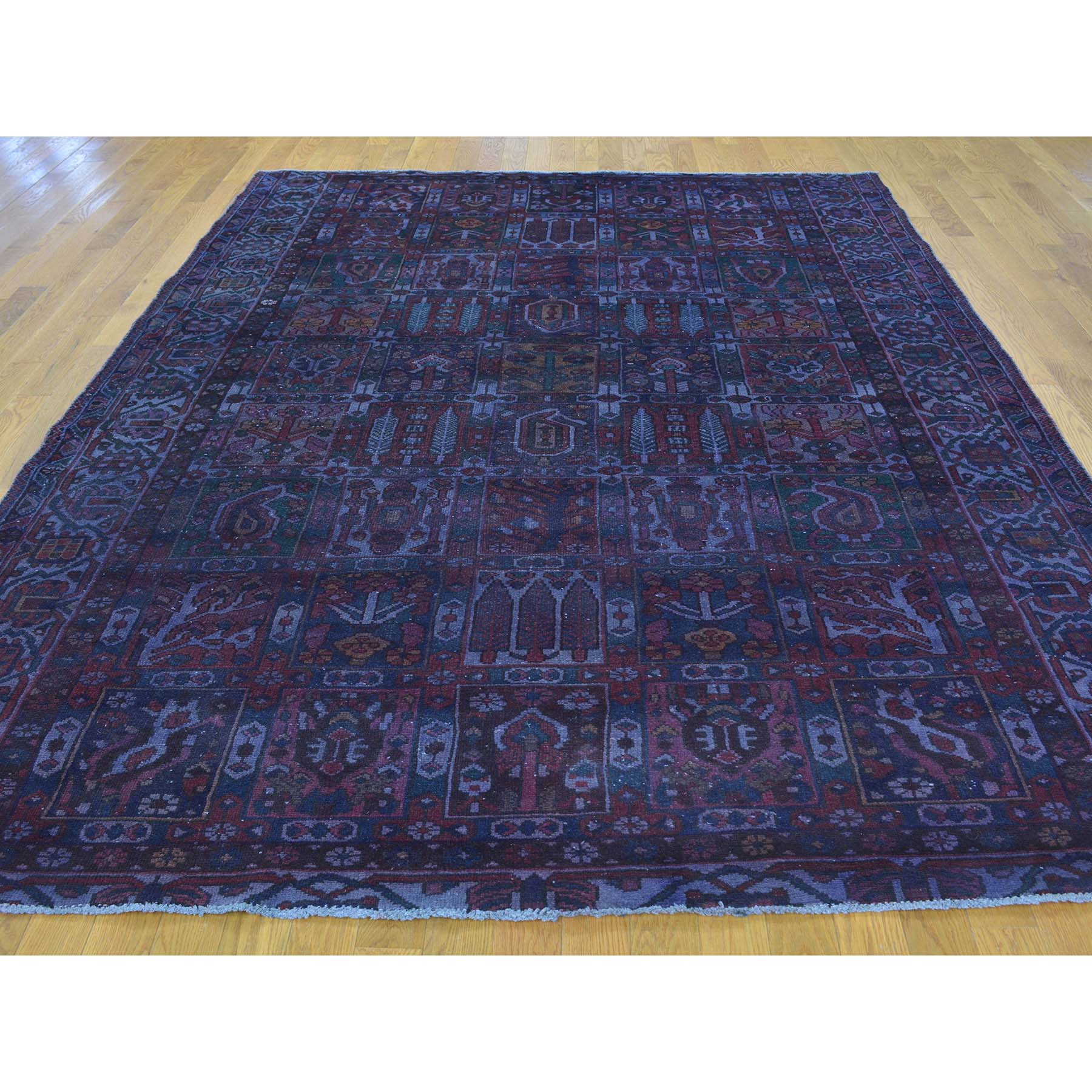 6-10 x9- Semi Antique Hand Knotted Persian Bakhtiari Overdyed Vintage Rug 