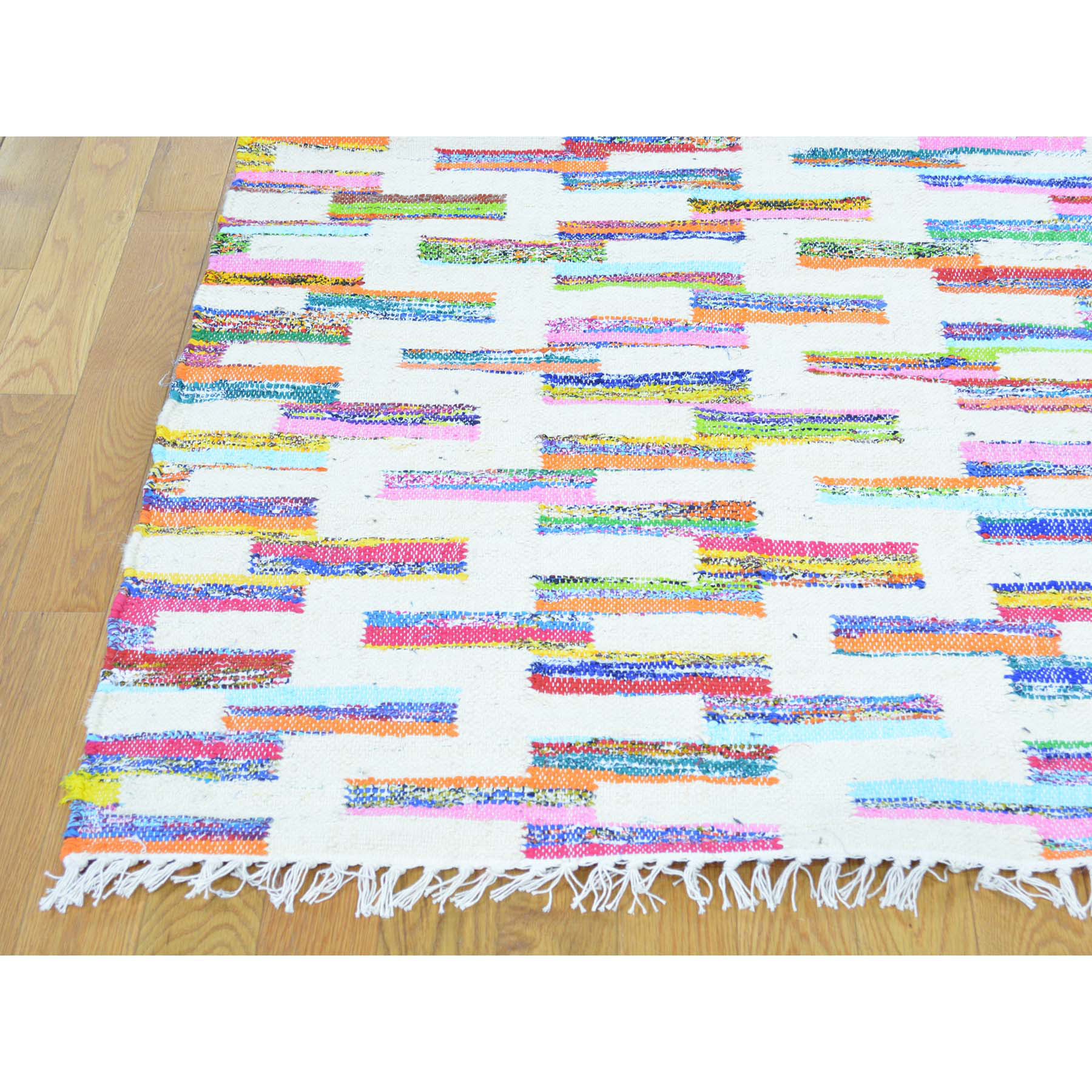 10-x14- Cotton and Sari Silk Flat Weave Kilim Hand Woven Oriental Rug 
