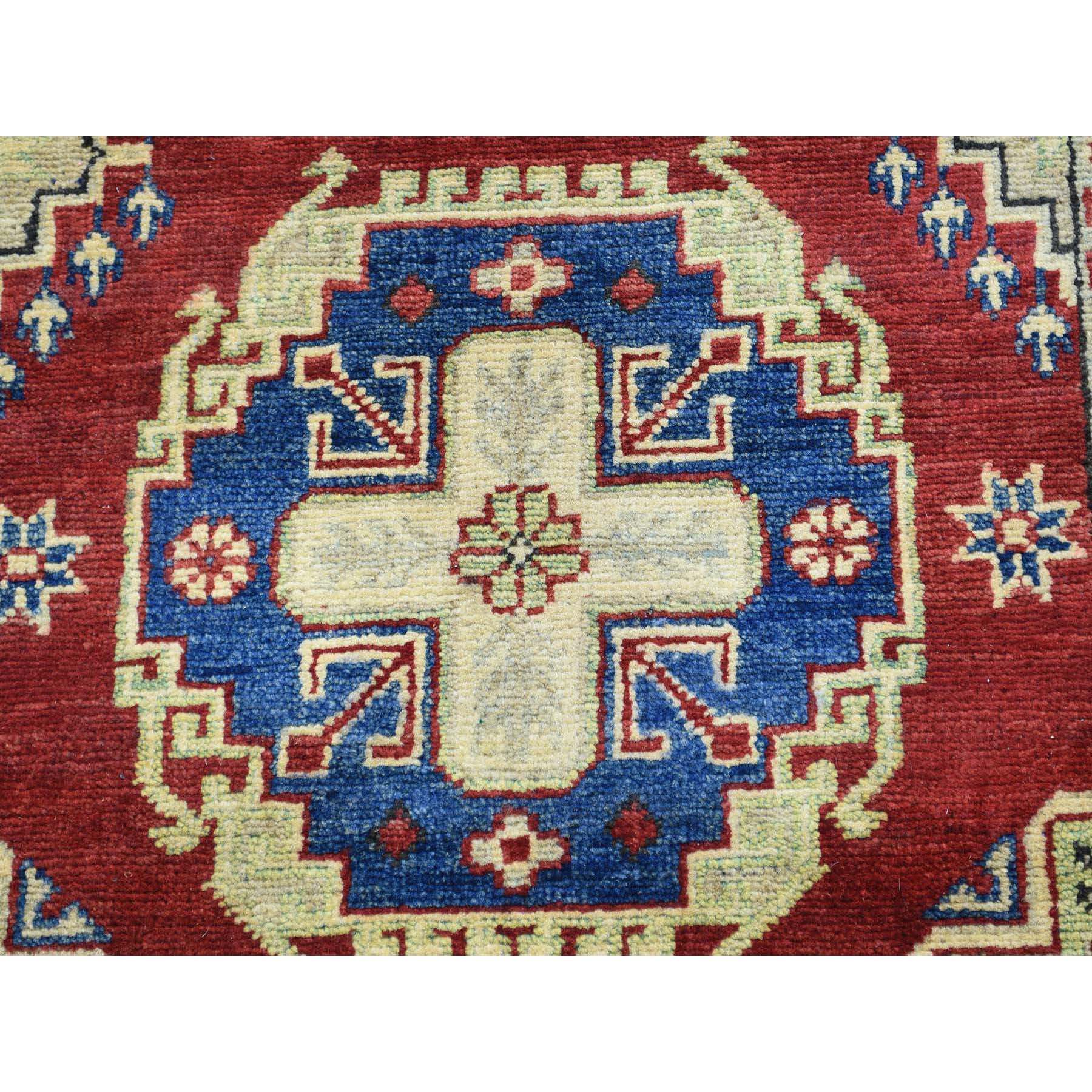 2-10 x10-3  Hand-Knotted Red Kazak Geometric Design Runner Oriental Rug 