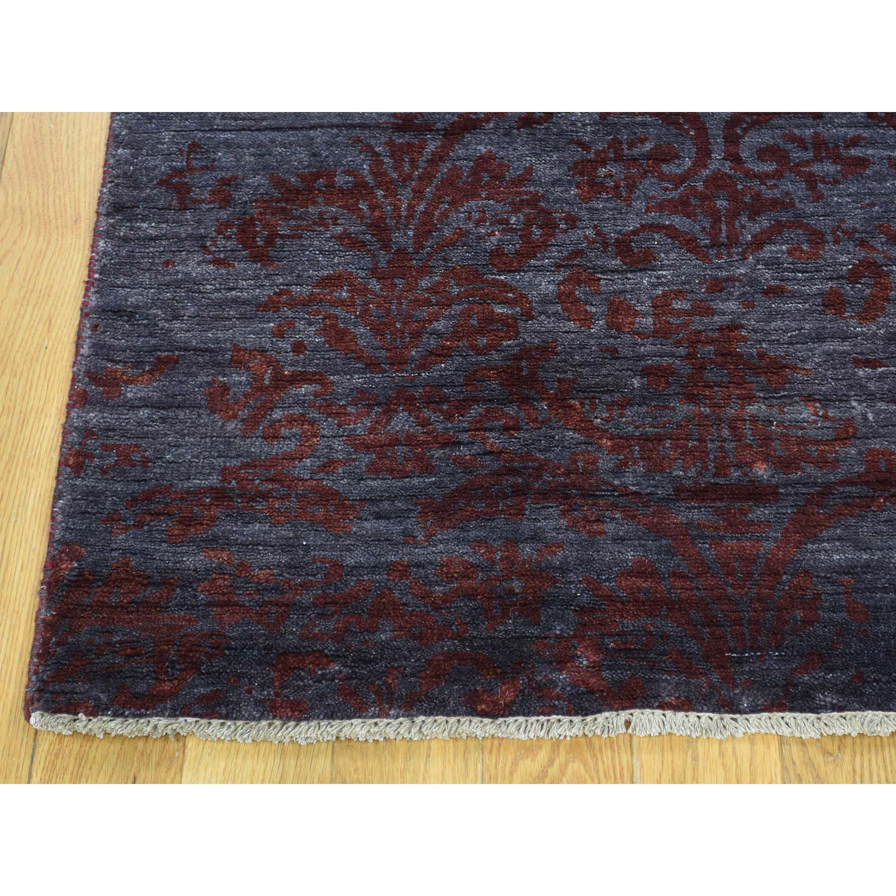 2-7 x9-9  Hand-Knotted Tone on Tone Damask Wool and Silk Runner Rug 