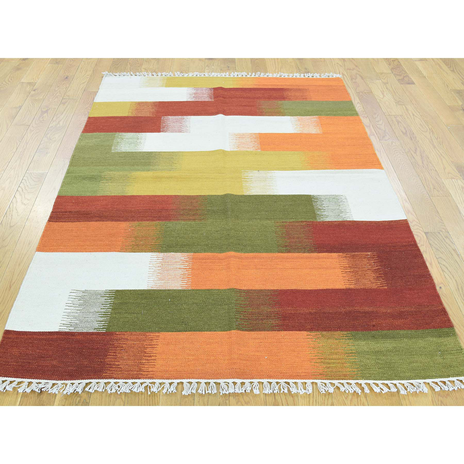 4-x6-2  Hand-Woven Durie Kilim 100 Percent Wool Flat Weave Colorful Rug 