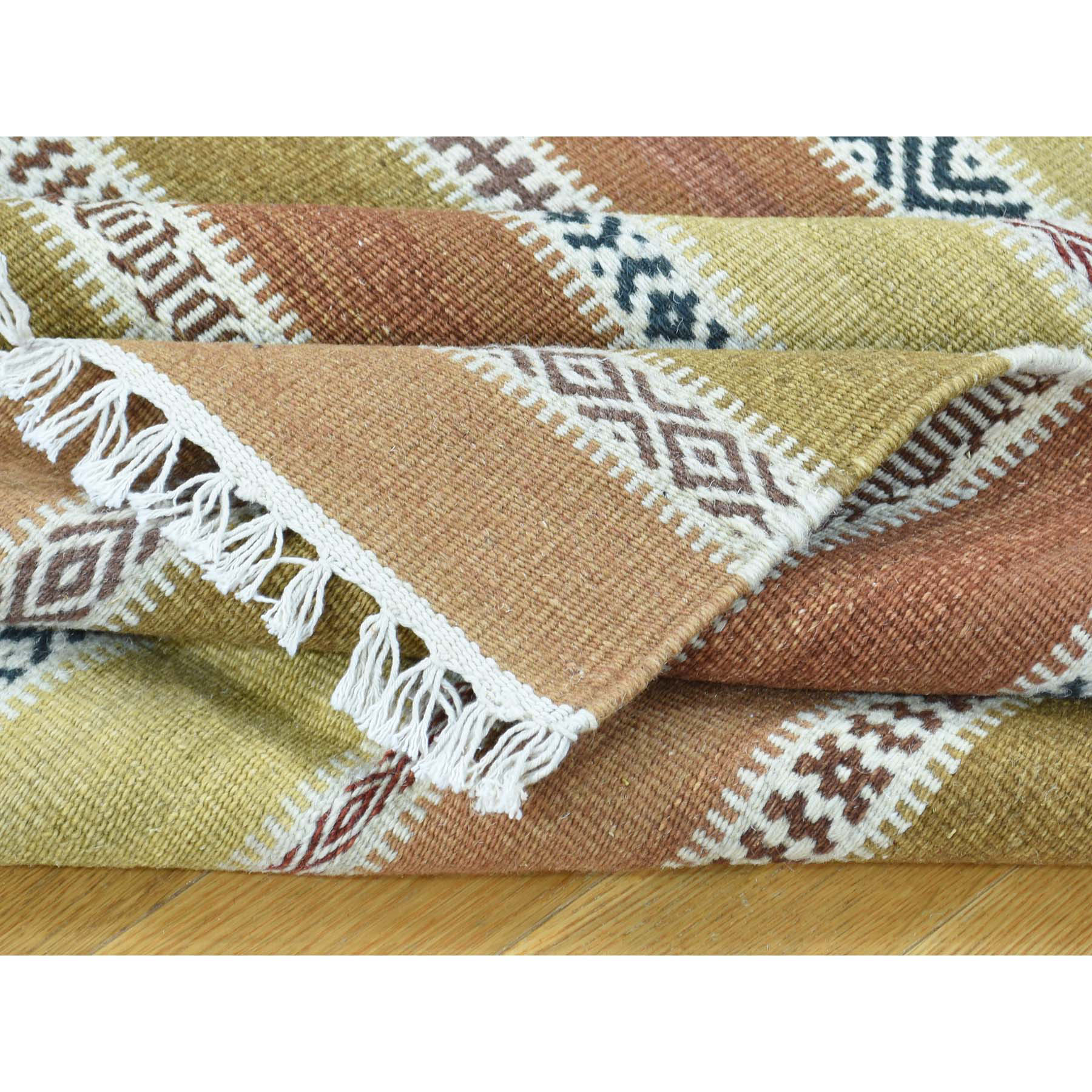 4-x6- Hand-Woven Striped Durie Kilim 100 Percent Wool Flat Weave Rug 