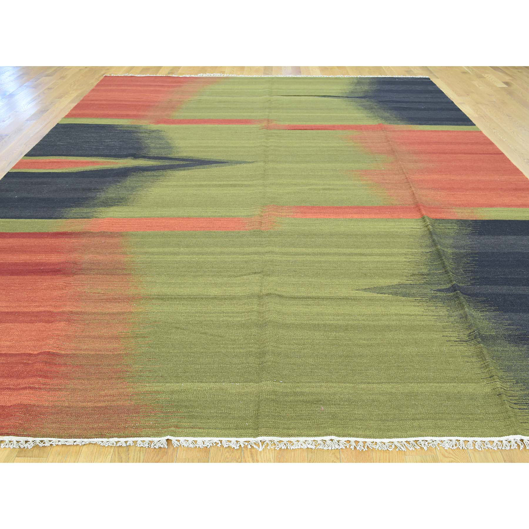 9-1 x12-4  Hand-Woven Colorful Durie Kilim Flat Weave Pure Wool Carpet 