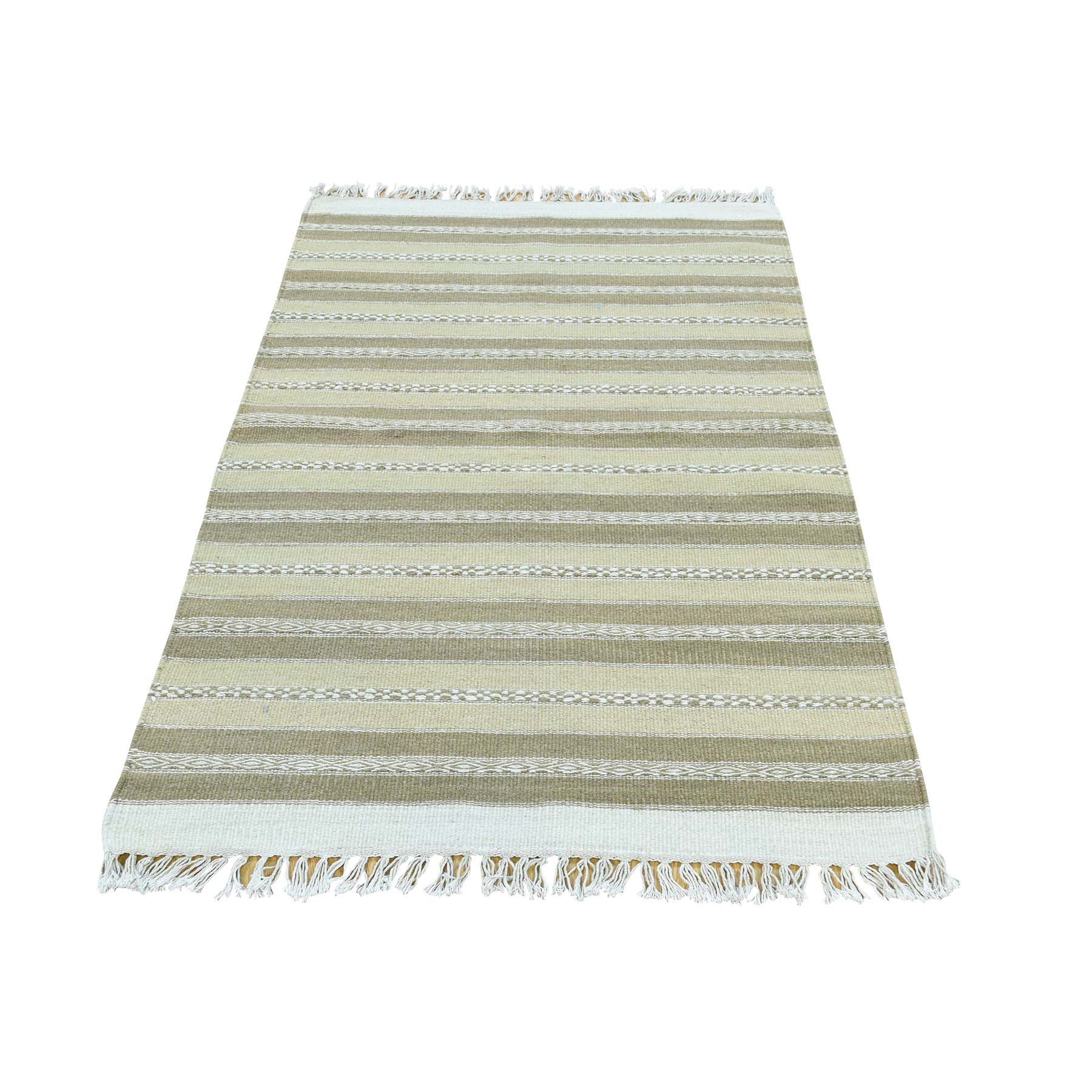 2-9 x4-10  Hand-Woven Durie Kilim Pure Wool Flat Weave Striped Rug 