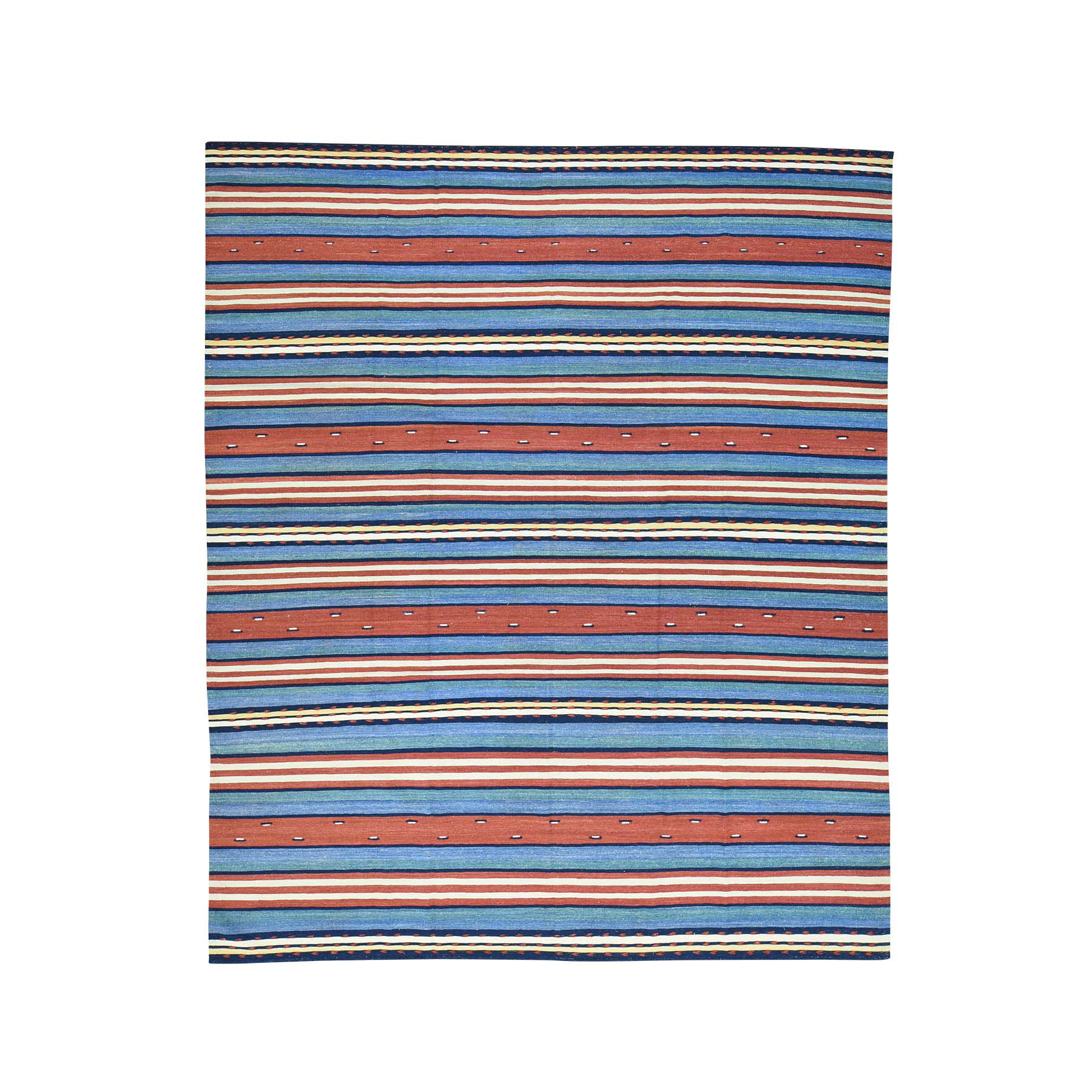 8'7"X10'3" Hand-Woven Durie Kilim Flat Weave Pure Wool Striped Rug moaca8d6