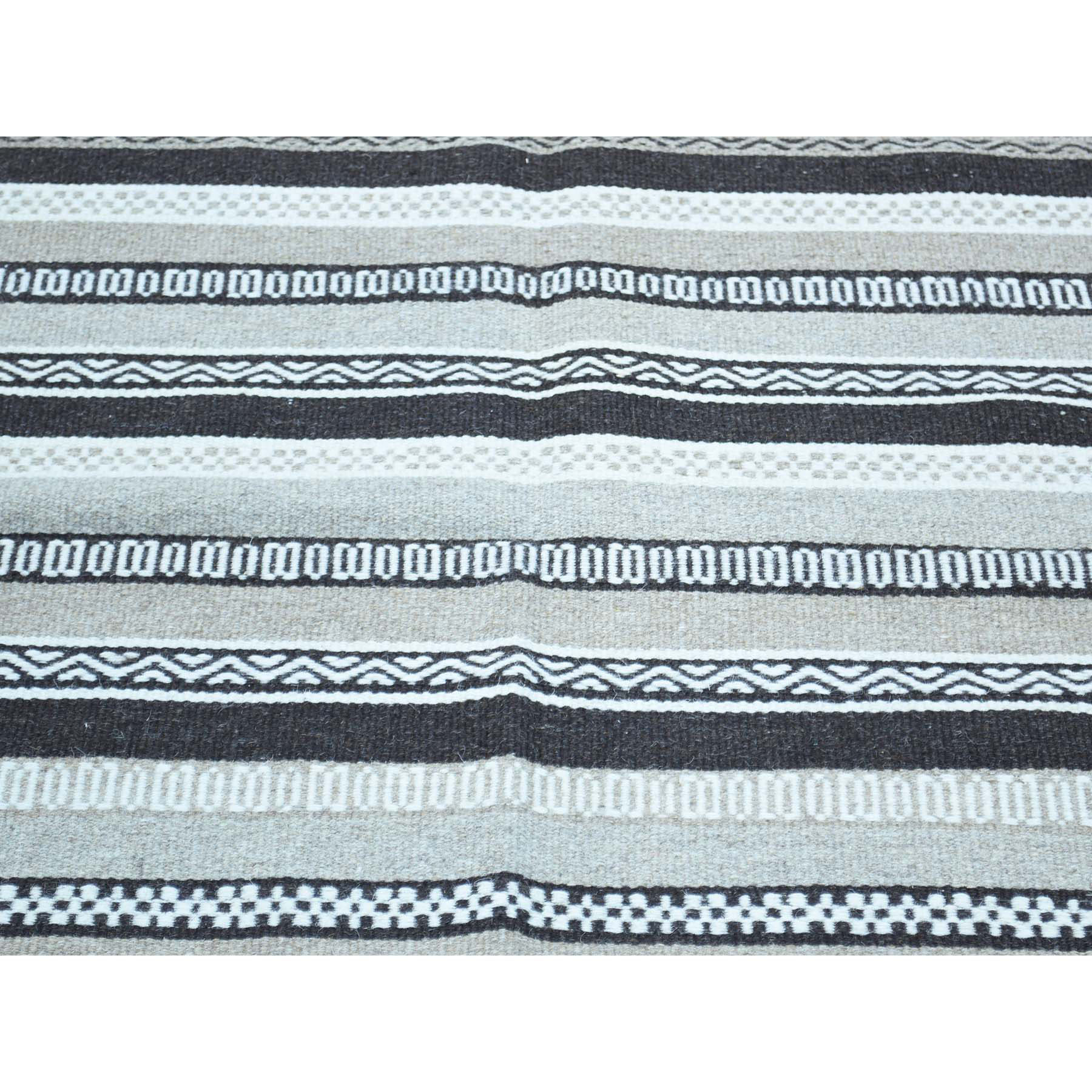 4-1 x6- Flat Weave Reversible Kilim Pure Wool Hand-Woven Striped Rug 