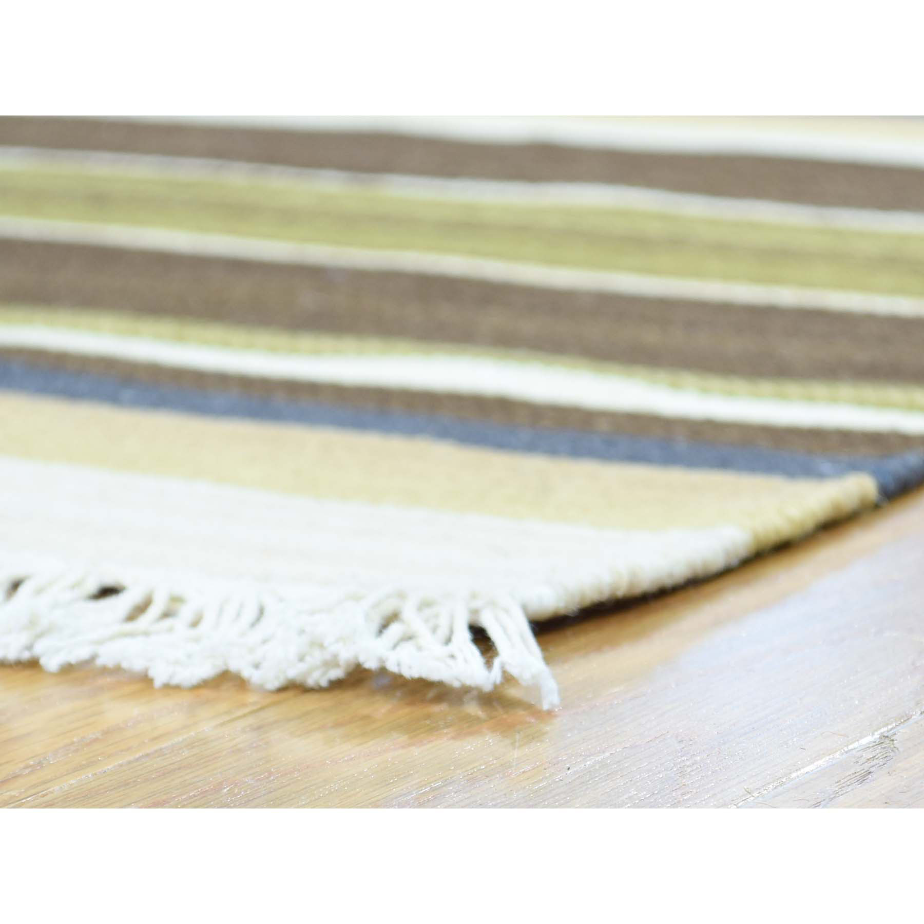 5-6 x7-9  Flat Weave Hand-Woven Reversible Pure Wool Striped Kilim Rug 