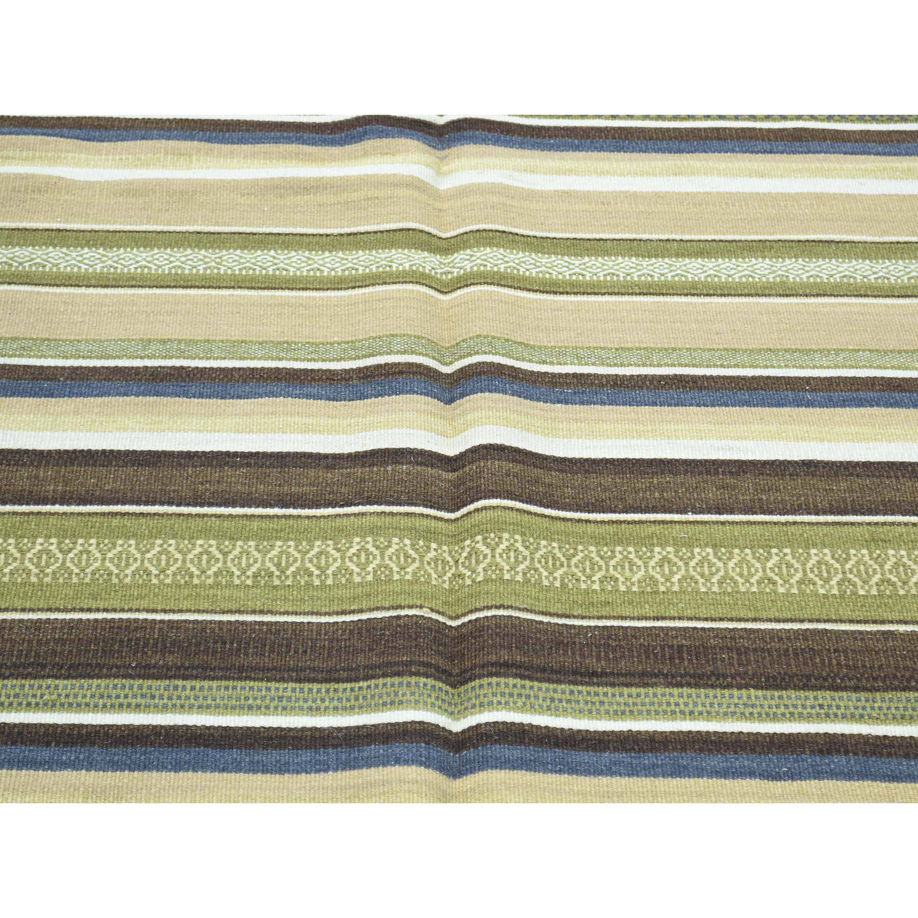 5-6 x7-9  Flat Weave Hand-Woven Reversible Pure Wool Striped Kilim Rug 