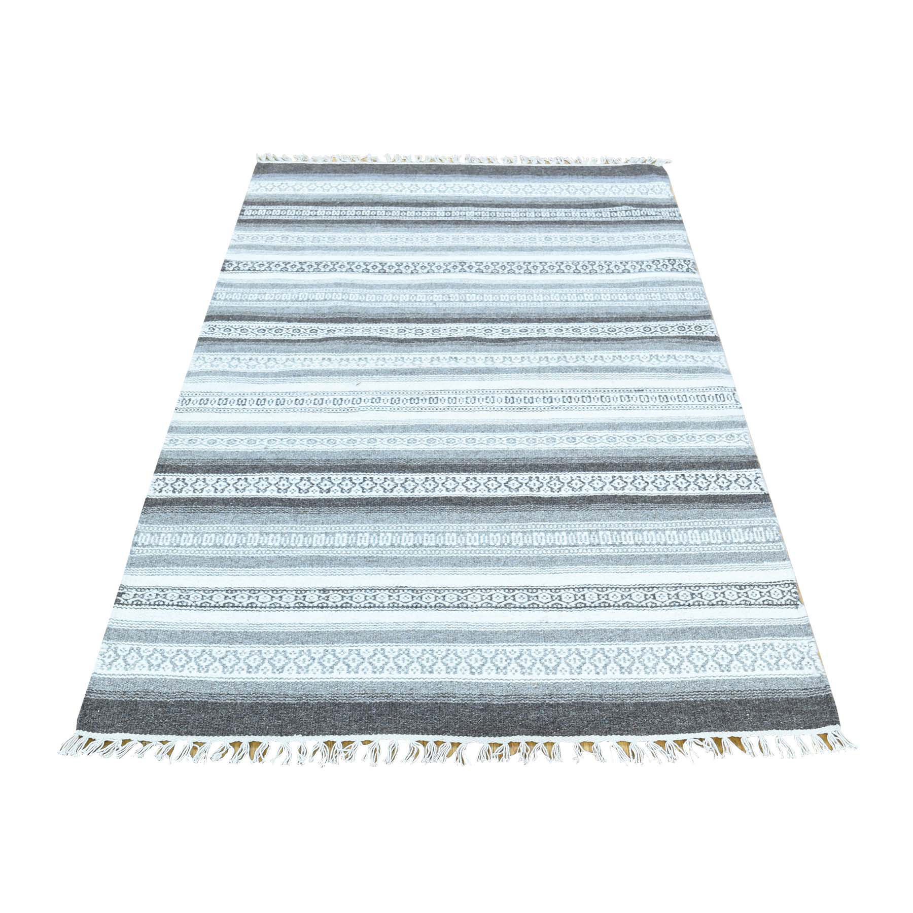 3'X5'1" Striped Reversible Kilim Hand-Woven Oriental Flat Weave Rug moaca869