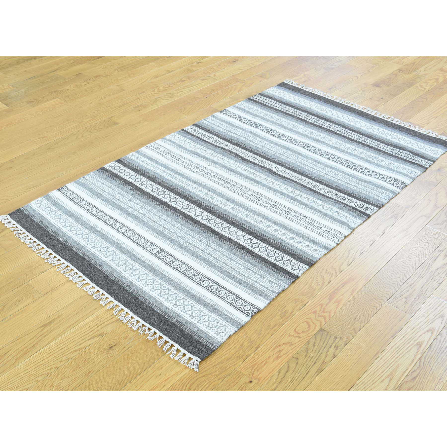 3-x5-1  Striped Reversible Kilim Hand-Woven Oriental Flat Weave Rug 