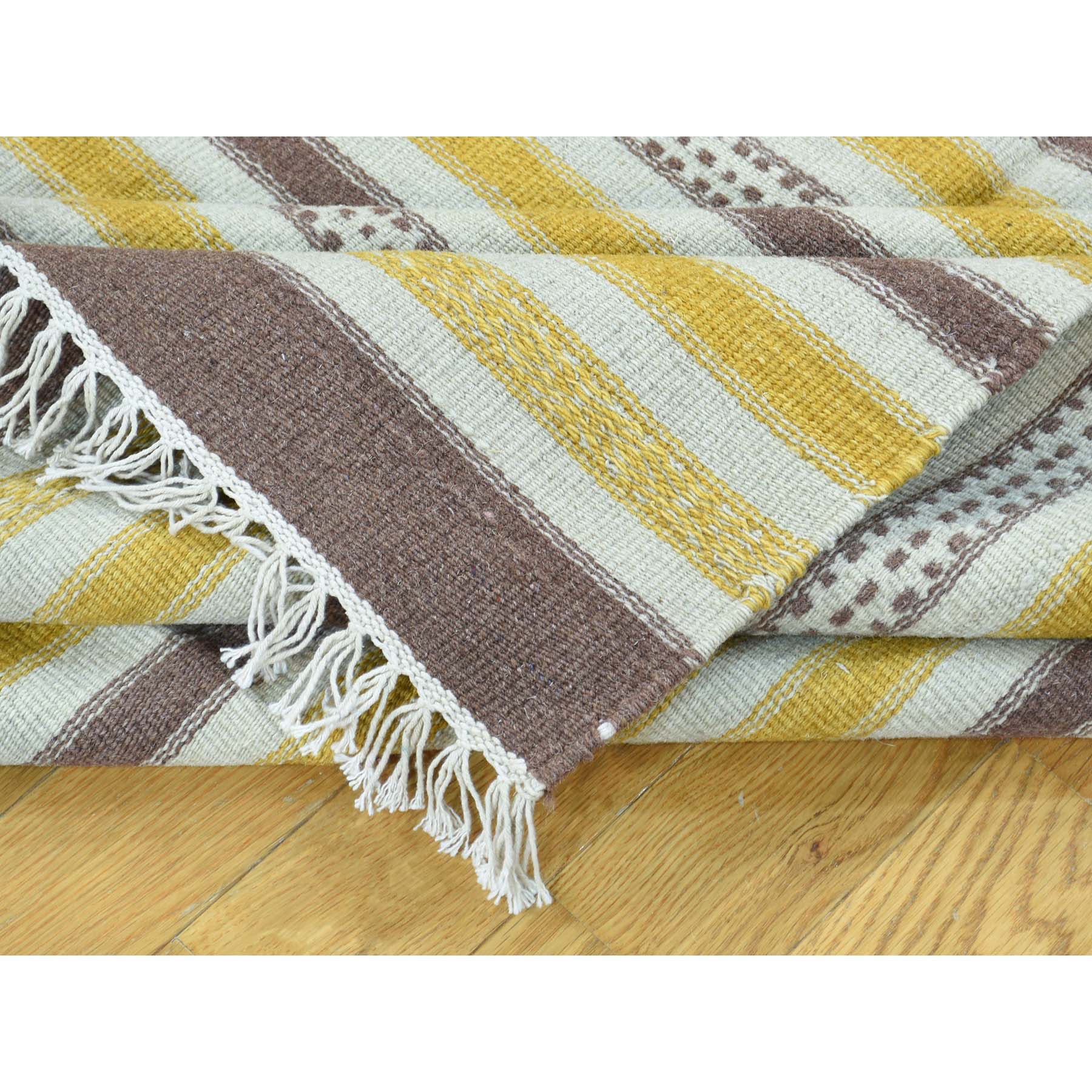 4-9 x7- 100 Percent Wool Hand-Woven Striped Kilim Flat Weave Carpet 